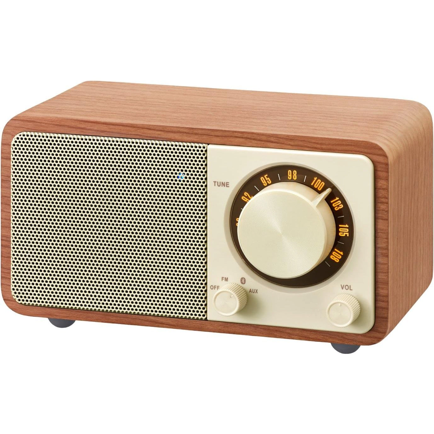 SANGEAN WR7 Dark Cherry Wood Cabinet Mini Bluetooth Speaker with FM Tuner and Aux-in