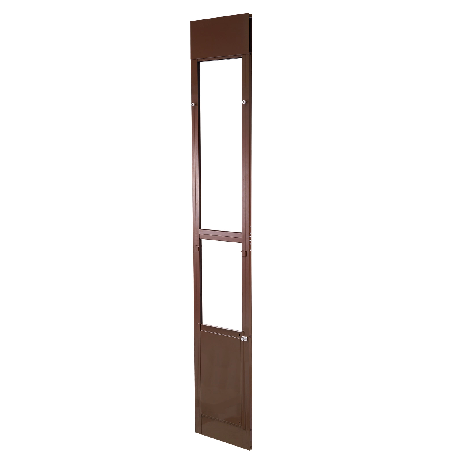 HONGGE Dog Door for Sliding Glass Door, Adjustable 75 7/8 to 80 11/16 In Height, Aluminum Frame with Lock, Brown