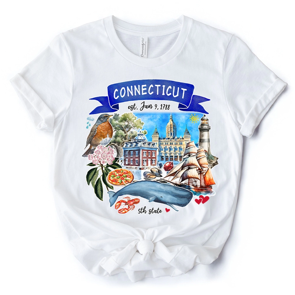 OrnamentallyYou Unisex Artistic Connecticut State Themes And Landmarks T-Shirt