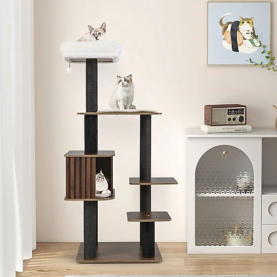 SUGIFT 59.5-in H Multi-Level Cat Tree with Fence-Style Condo and Top ...