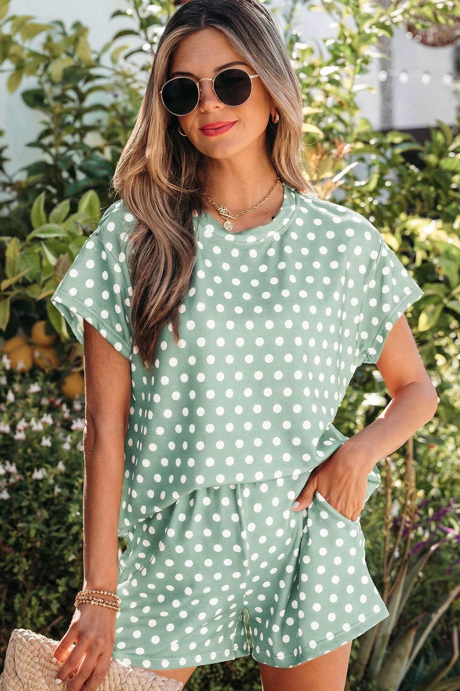 Threaded Pear Womens Brittany Dot Print Short Set