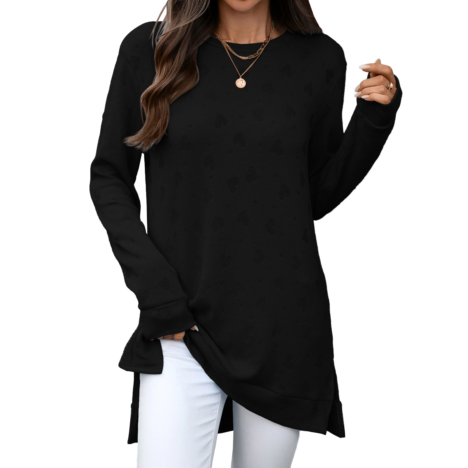 Enchanted Funland Womens Long Sleeve Crew Neck Side Split Lightweight Tunic Tops