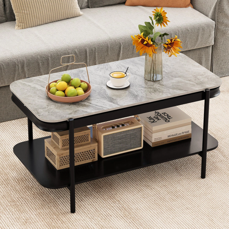 Hivvago 2-Tier Modern Rectangular Coffee Table With Sintered Stone Top
