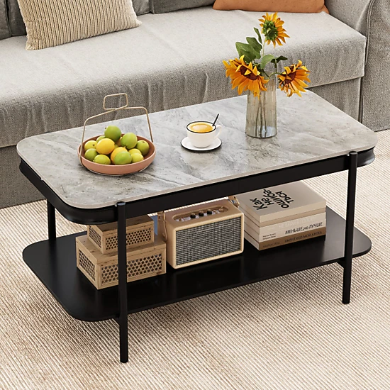 Hivvago 2-Tier Modern Rectangular Coffee Table With Sintered Stone