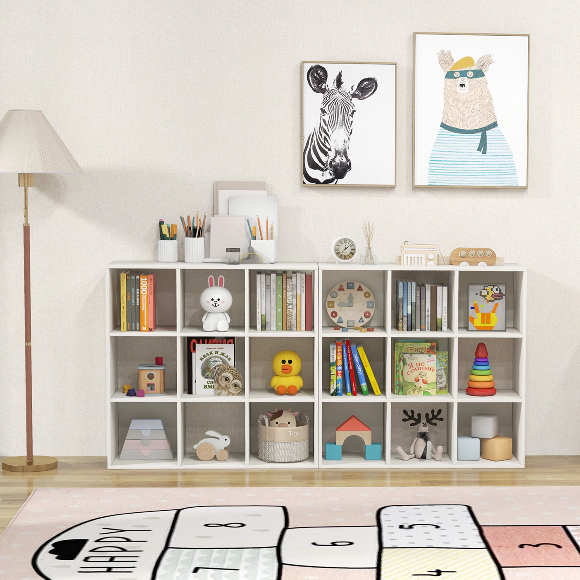 Costway 9-Cube Kids Toy Storage Organizer Wooden Children's Bookcase Display Bookshelf