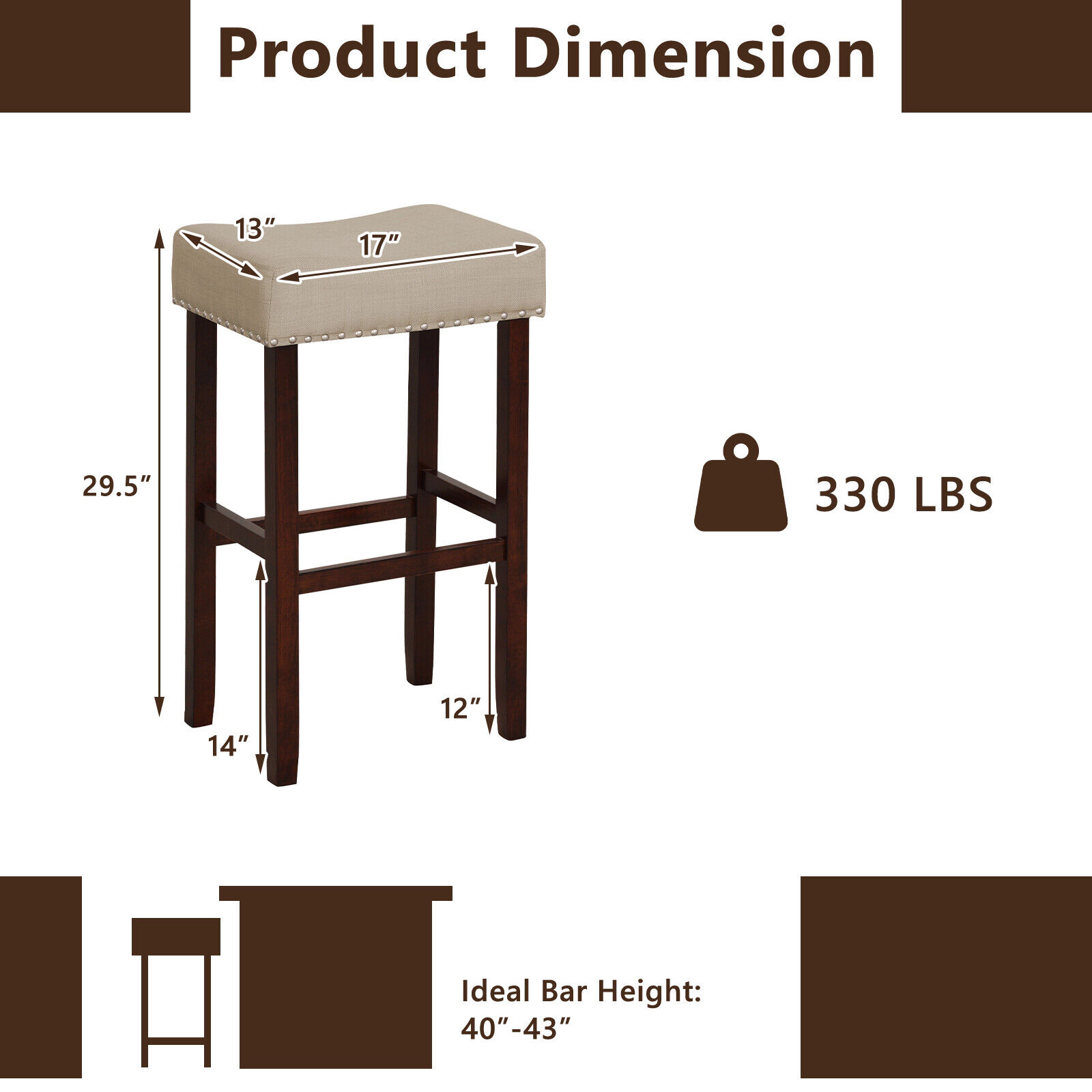 SUGIFT Set of 2 Beige 29.5-Inch Backless Bar Stools, Padded Linen Seats, Rubber Wood Legs