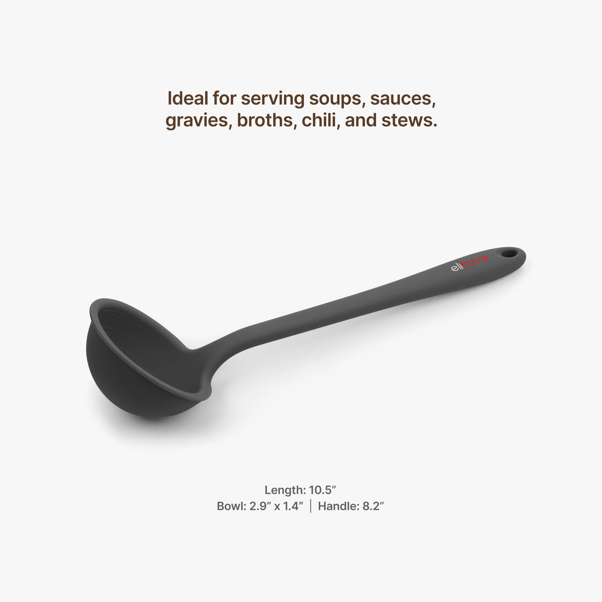 Elihome Classic Ladle - Flexible Silicone Soup with Pour Spout and Measuring Markings