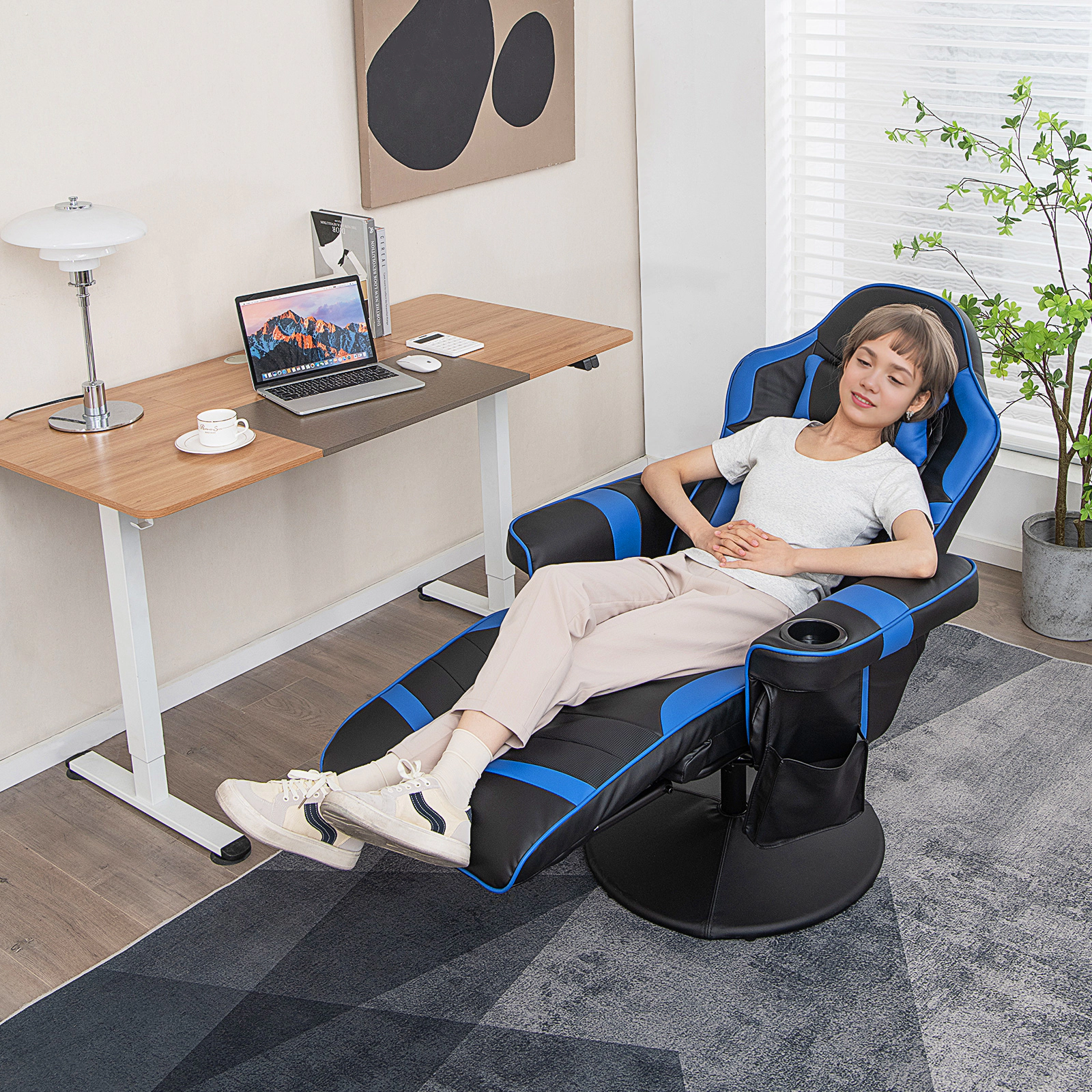 SUGIFT Massage Gaming Recliner Chair with Extendable Footrest and Swivel Base