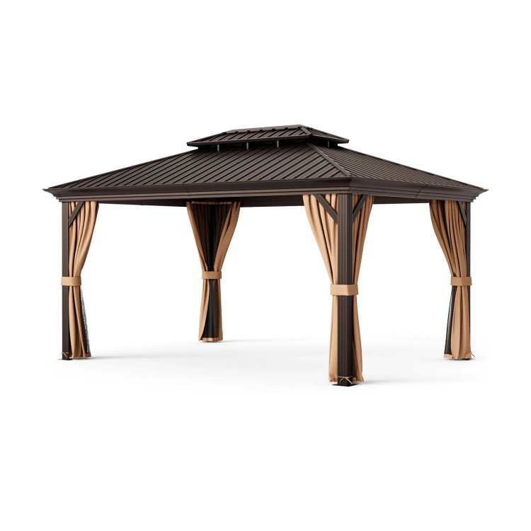 Hivvago 12' X 16' Double-Roof Hardtop Gazebo With Galvanized Steel Roof-Coffee