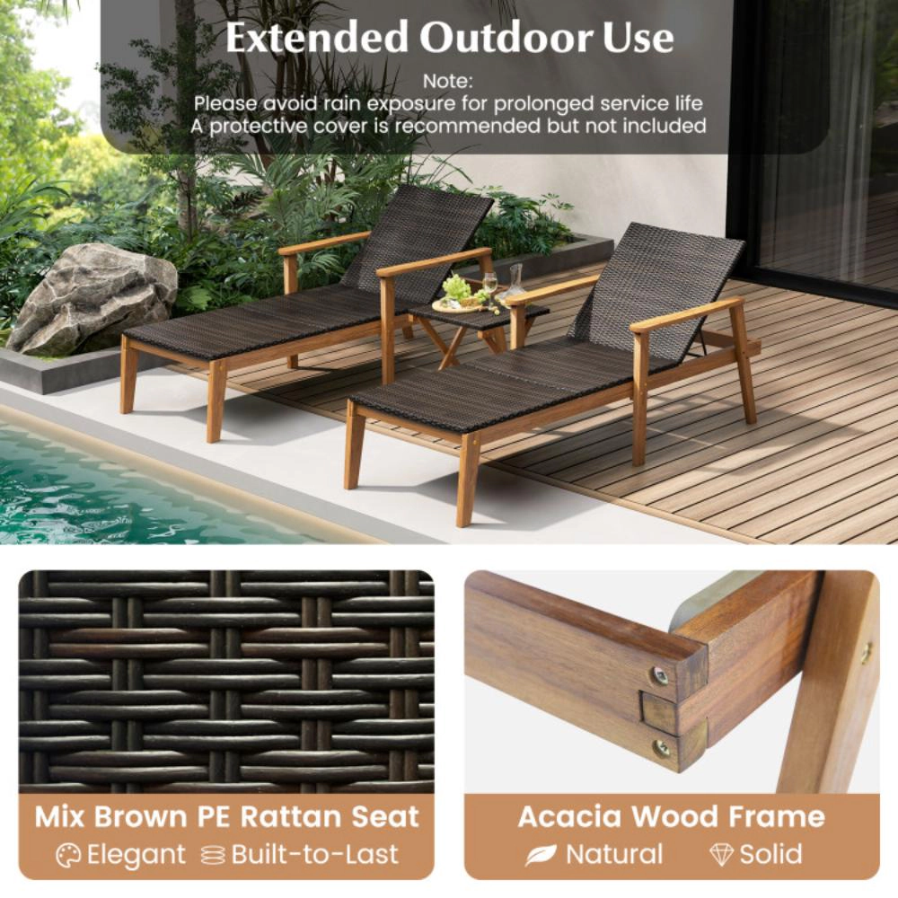 Hivvago Outdoor Chaise Lounge Chair Rattan Patio Recliners With Armrests
