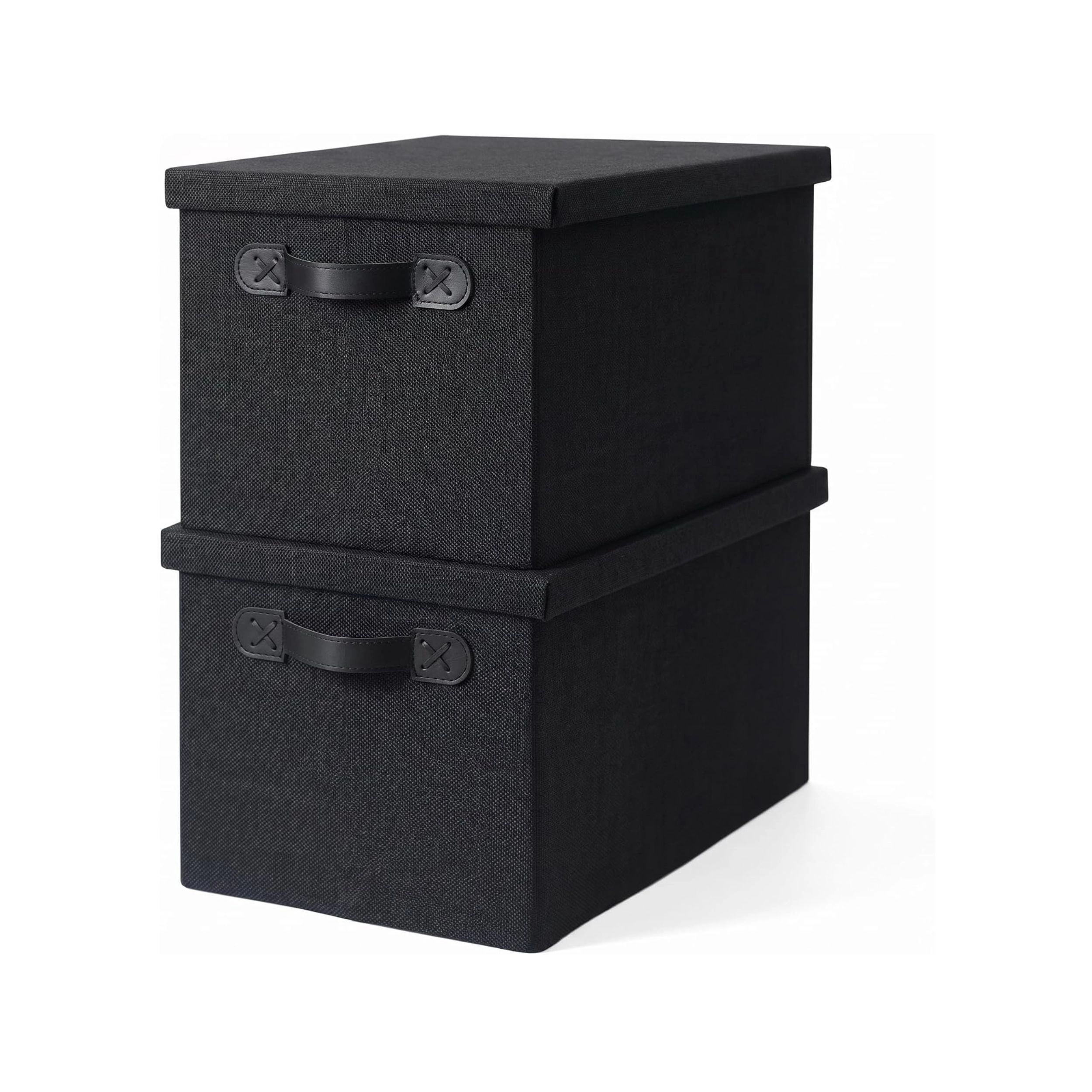 Stock Preferred Pack of 2 25L Fabric Storage Bins with Lids Handles and Stackable Design