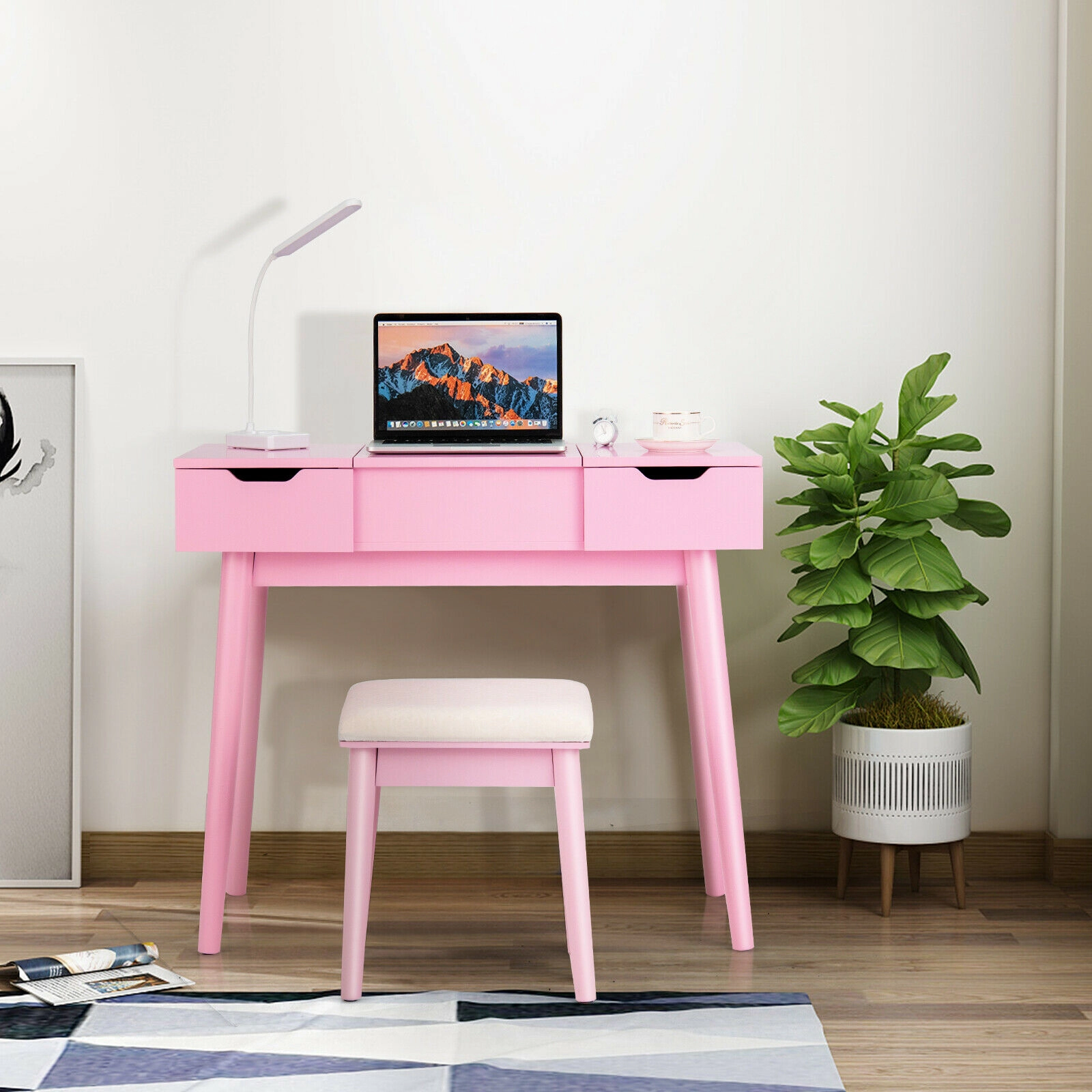 LJG Makeup Vanity Table Set with Flip Top Mirror and 2 Drawers