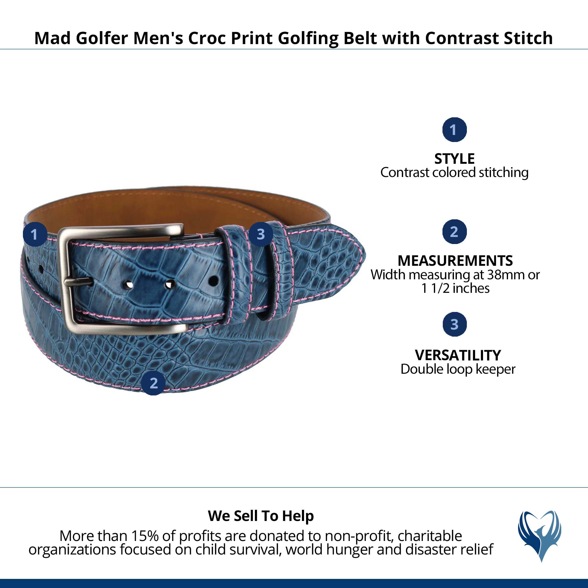Mad Golfer Men's Croc Print Golfing Belt with Contrast Stitch