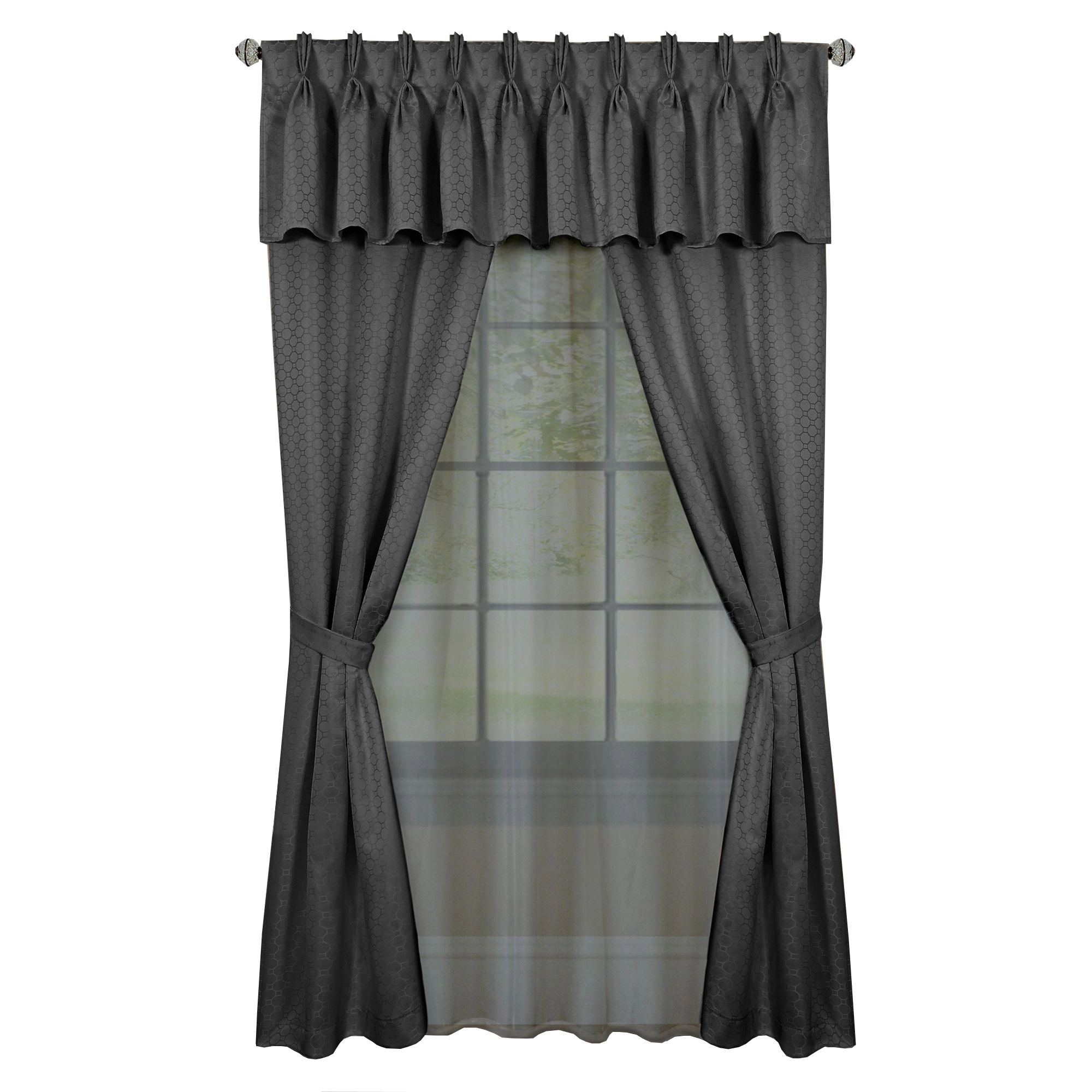 Kate Aurora Complete 6 Piece Attached Custom Jacquard & Sheer Window Curtain Set