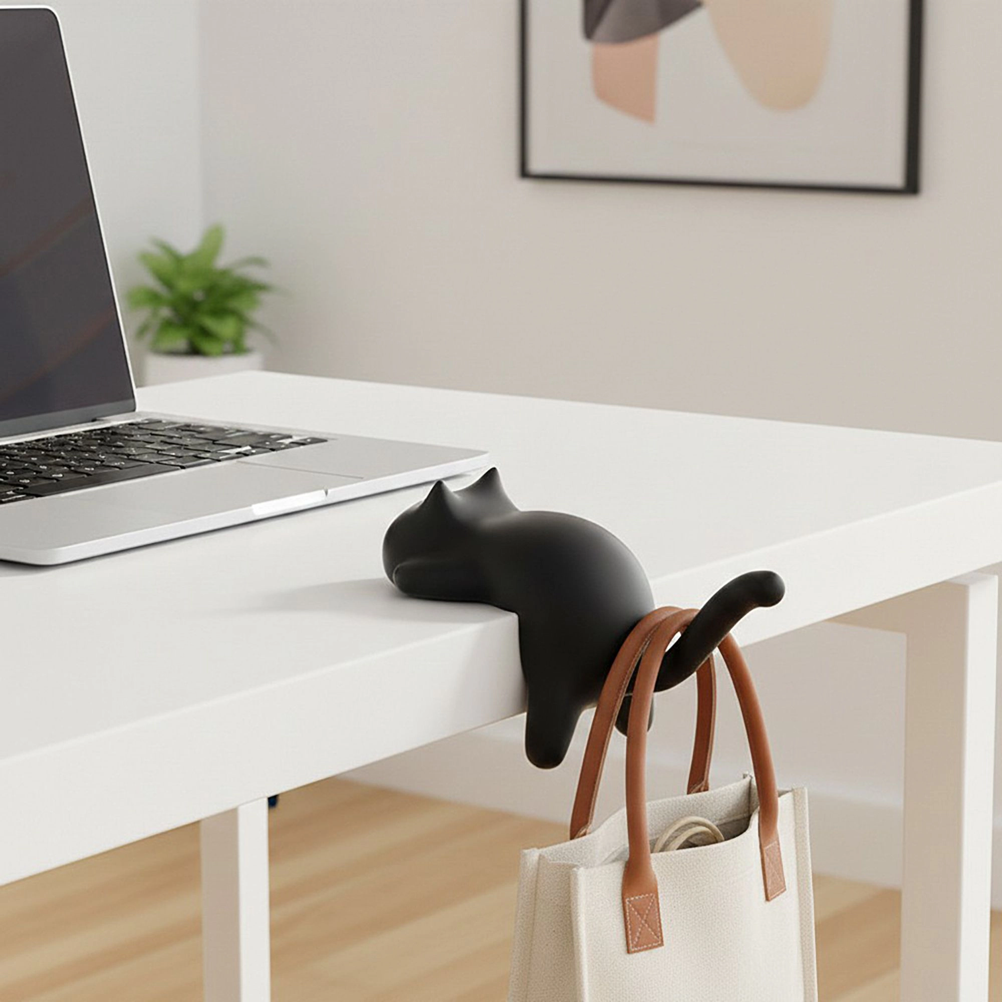 Alilang Unisex 3-Piece Desk Edge Bag Hook with Cat-Shaped Design and Protective Non-Slip Surface