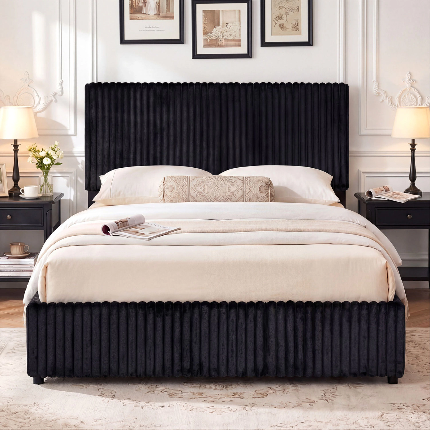 LJG Queen Lift-up Storage Bed with Wooden Slat Support