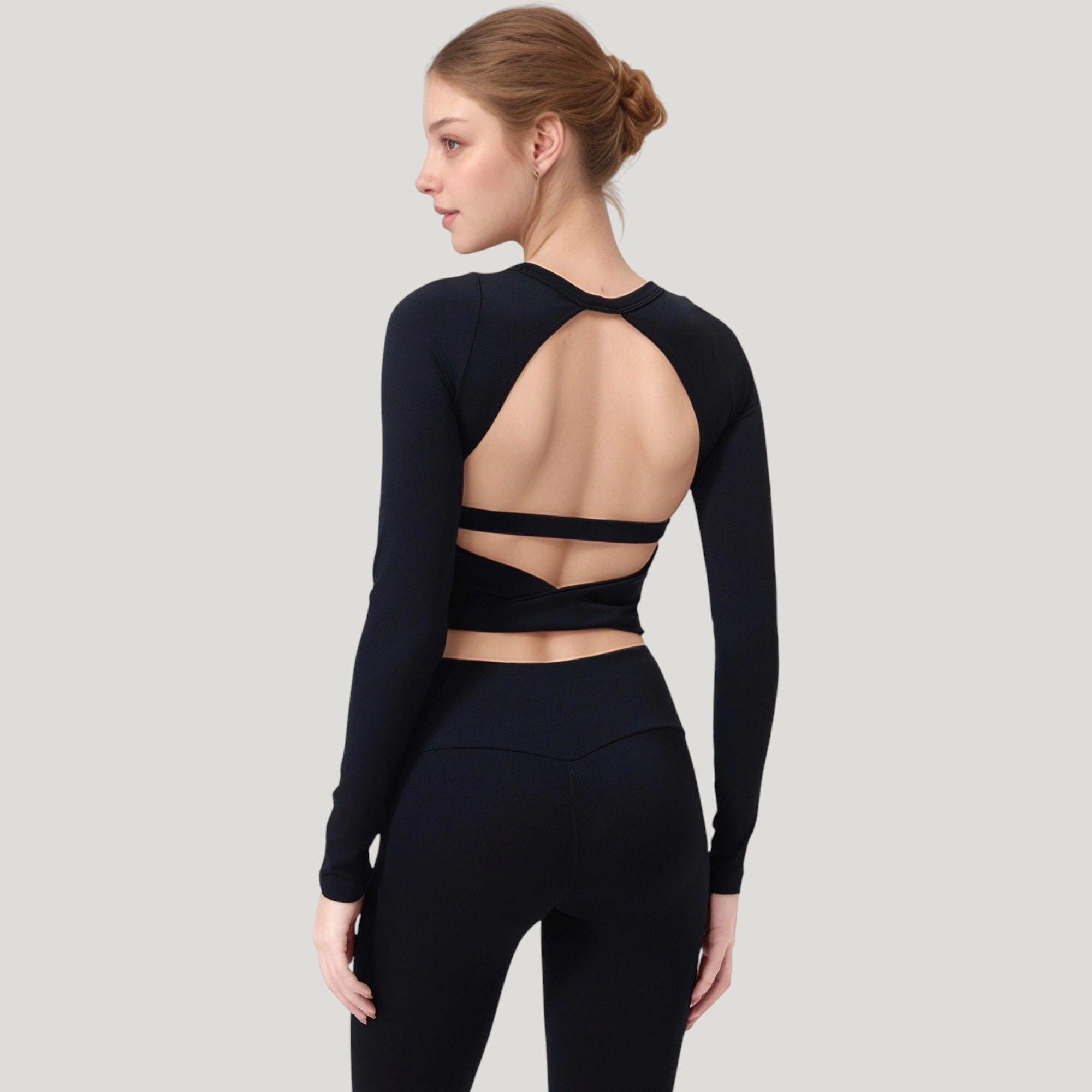 Anna-Kaci Women's Long Sleeve Cropped Sports Top with Open Back and Crisscross Strap Detail