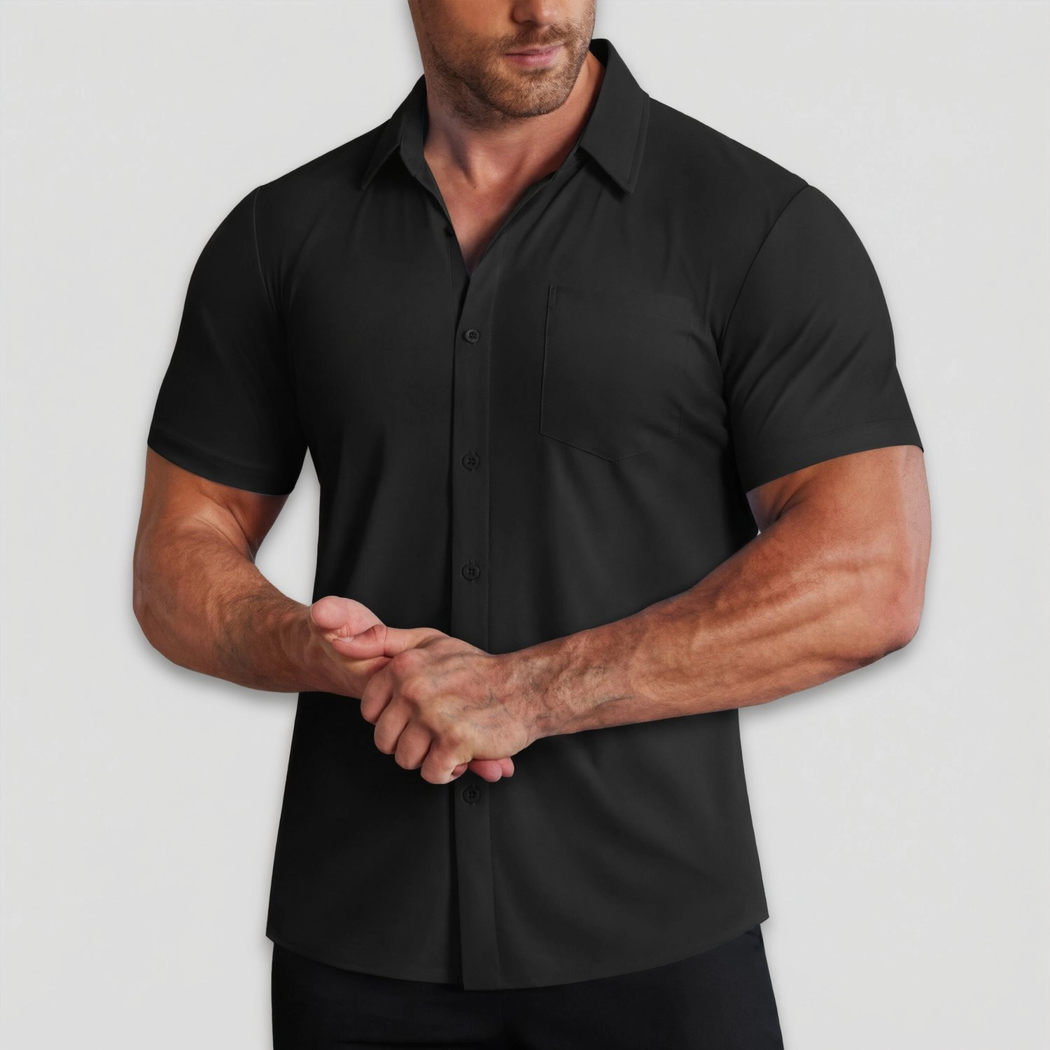 COOFANDY Mens Dressy Short Sleeve Button Down Shirt Lapel Collar Pocket Casual Tops