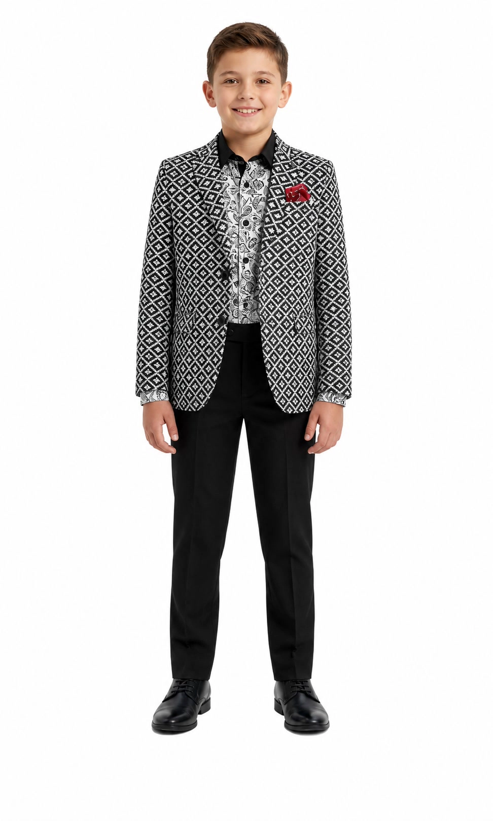 Elie Balleh Boys Slim Fit Stamp Boucle Blazer