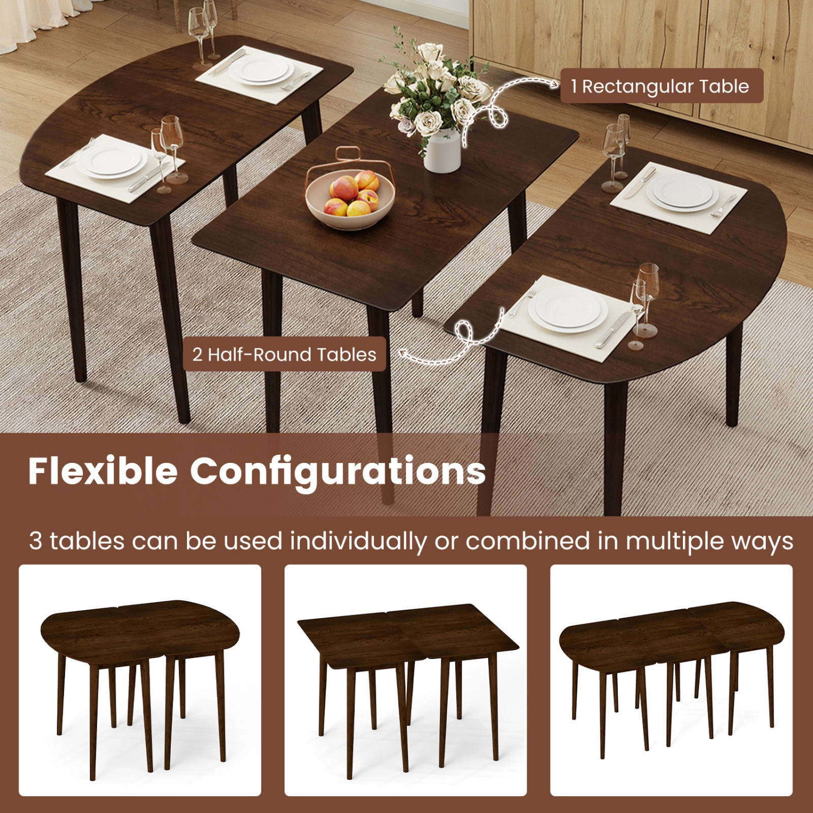 SUGIFT Rectangular Farmhouse Dining Table for 2-4 with 165-lb Capacity Solid Wood Legs 34-in Top Black/Walnut
