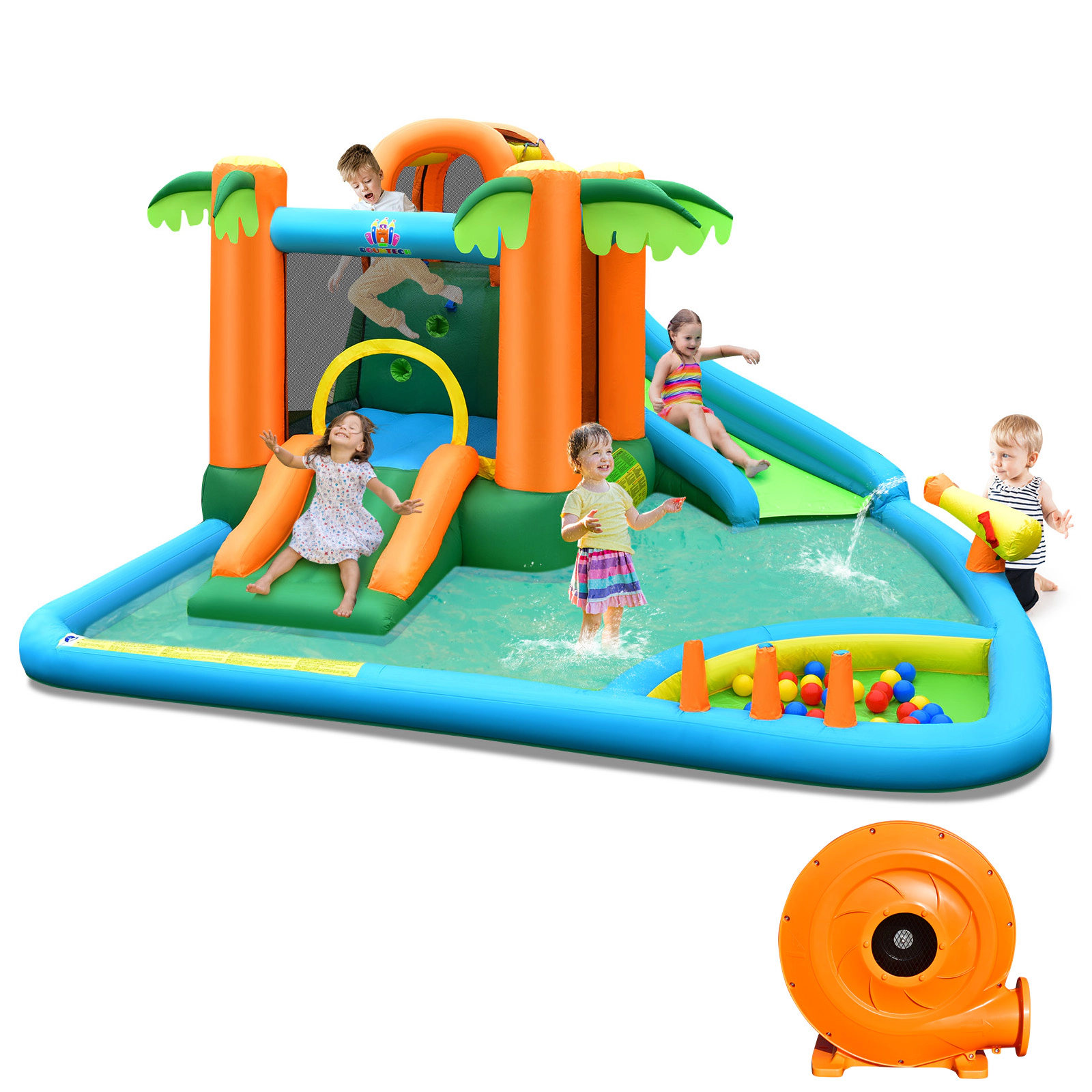 Hivvago 7-in-1 Inflatable Water Slide Park with 780W Blower