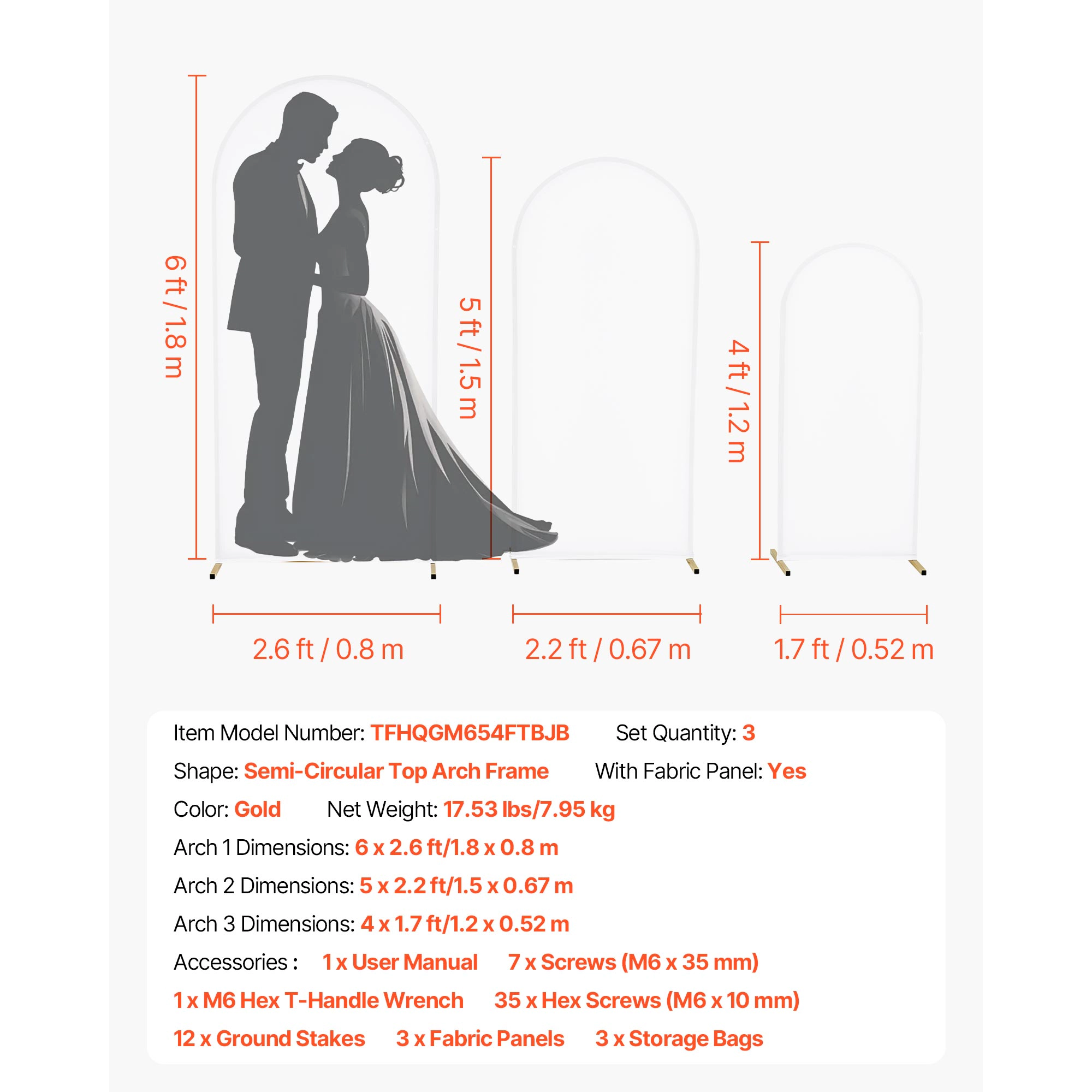 HONGGE Arch Backdrop Stand, Stable Structure, Easy Assembly, Gold Metal Arch Backdrop Stand with Cover