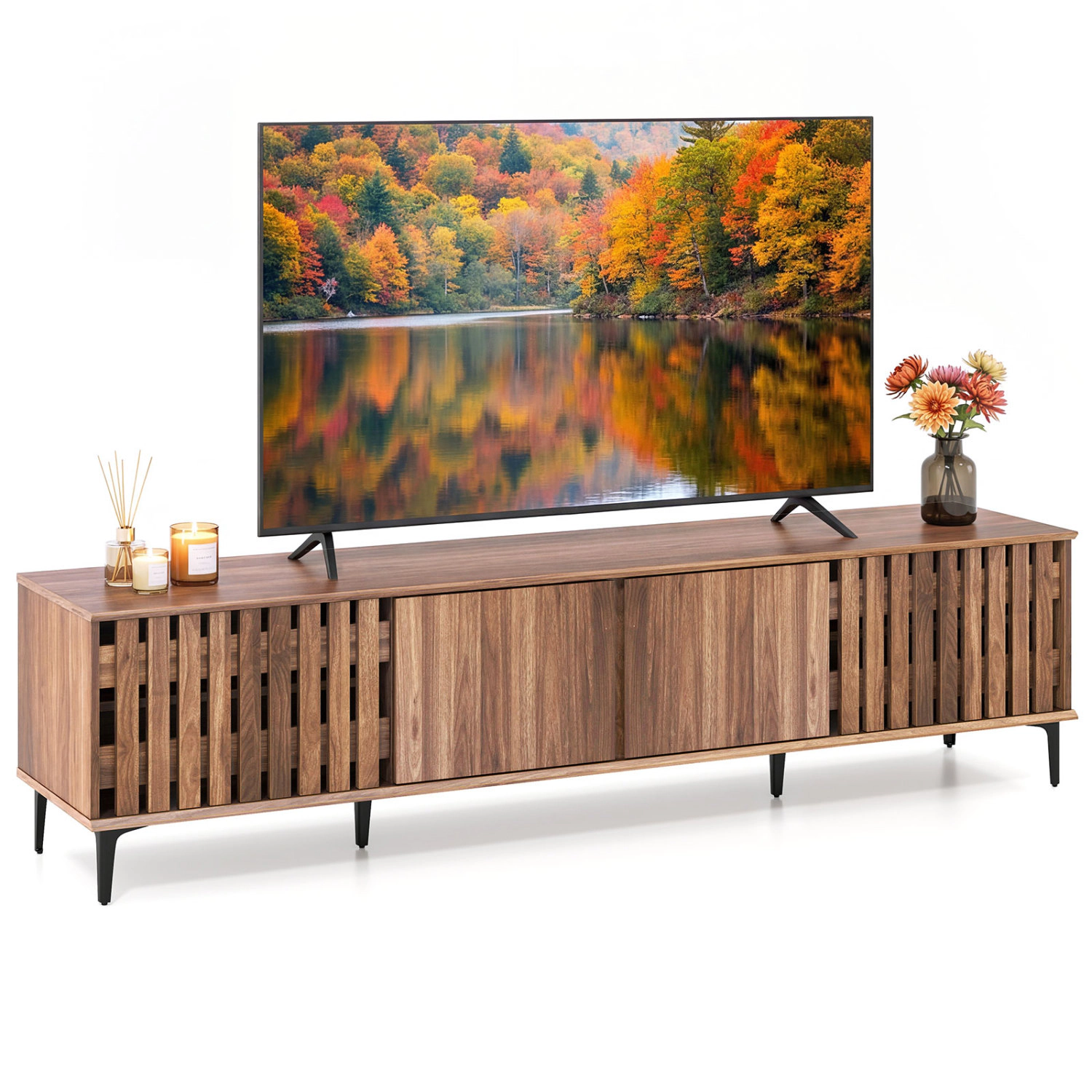 LJG Mid Century Modern Entertainment Center with 4 Storage Cabinets for Living Room