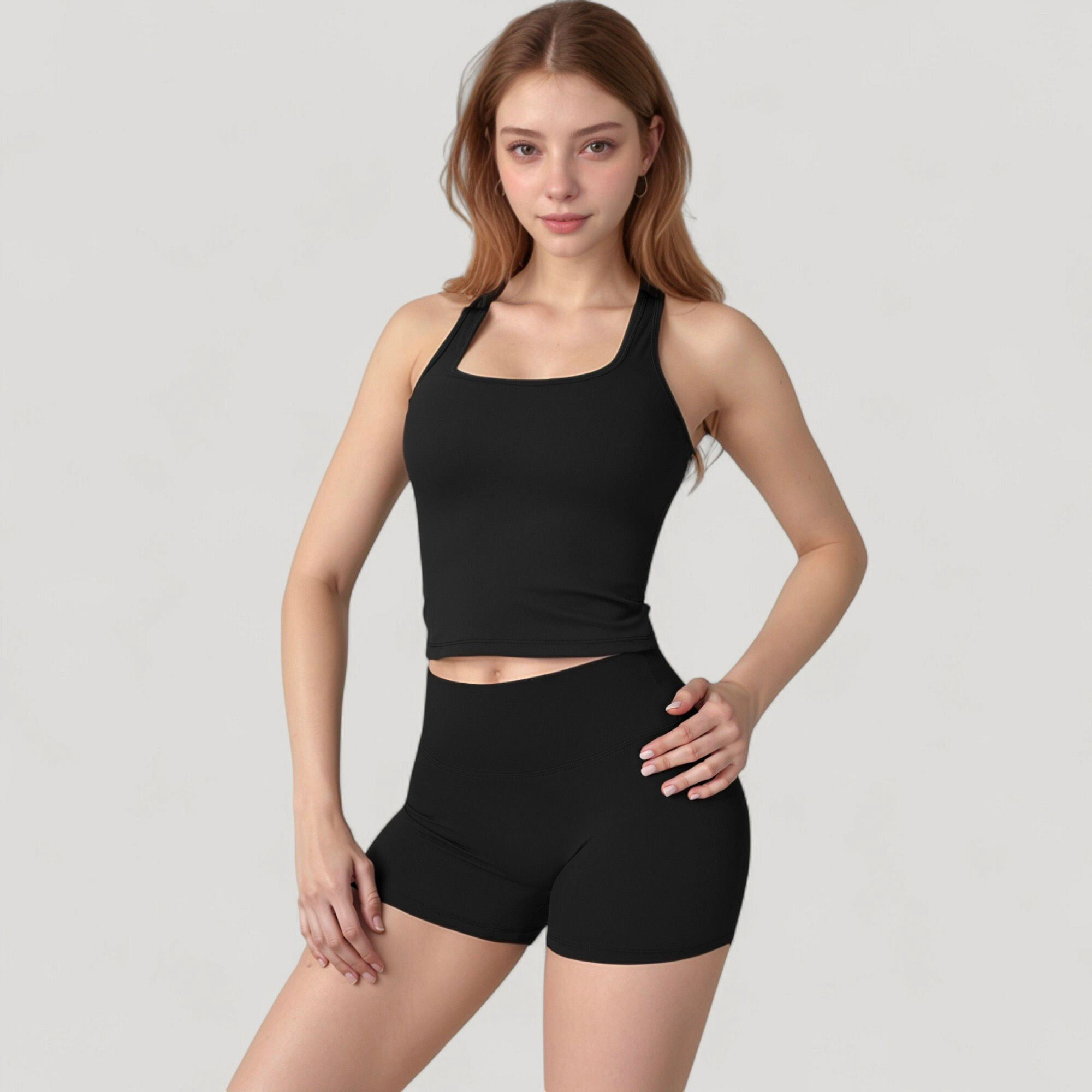 Anna-Kaci Women's Square Neck Active Tank Top with Built-In Bra and Racerback Design for Comfort Movement