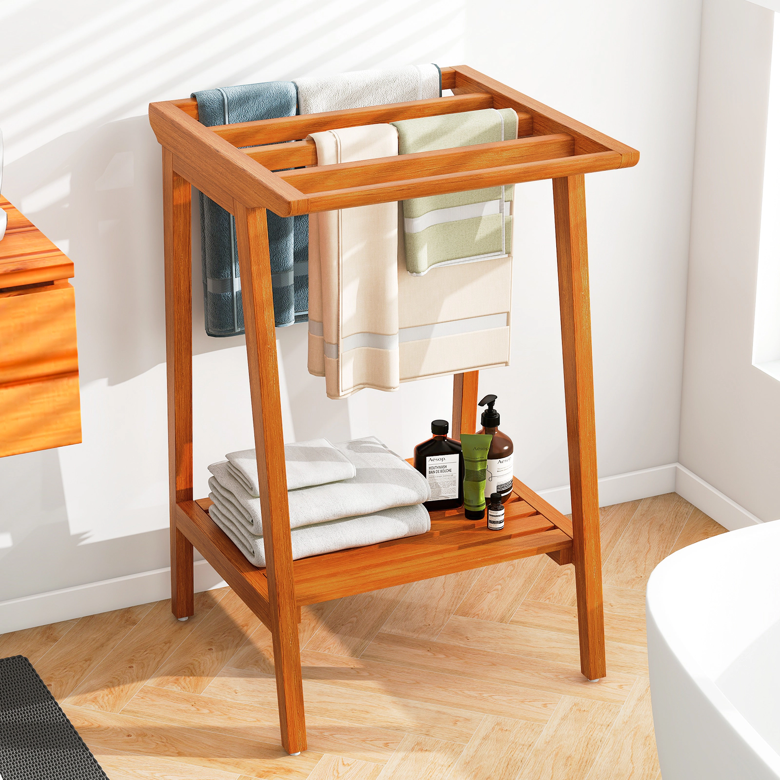 SlickBlue Natural Wood Drying Rack for Bathroom, Laundry & Living Spaces