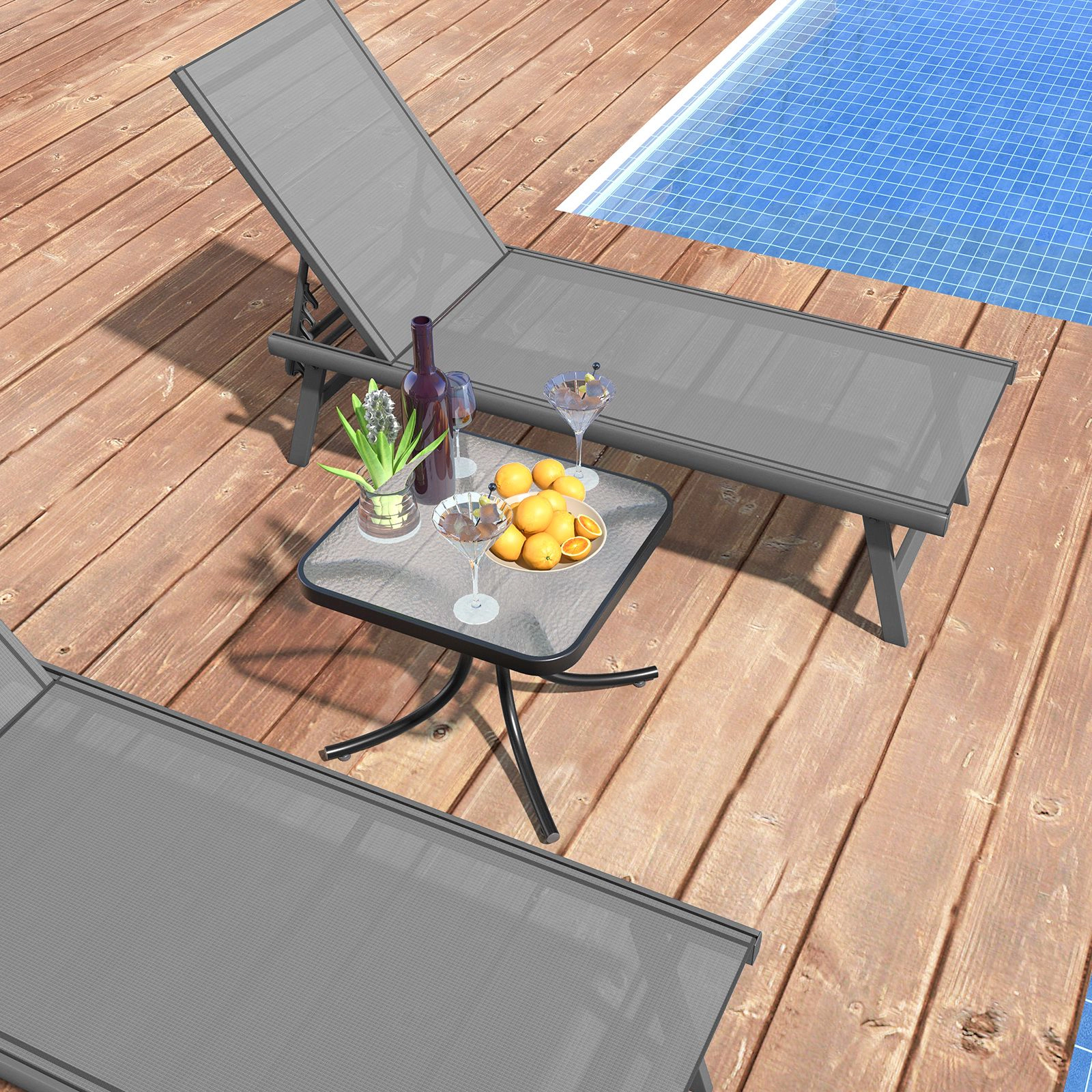 SlickBlue Outdoor Side Table with Tempered Glass Top and Metal Frame