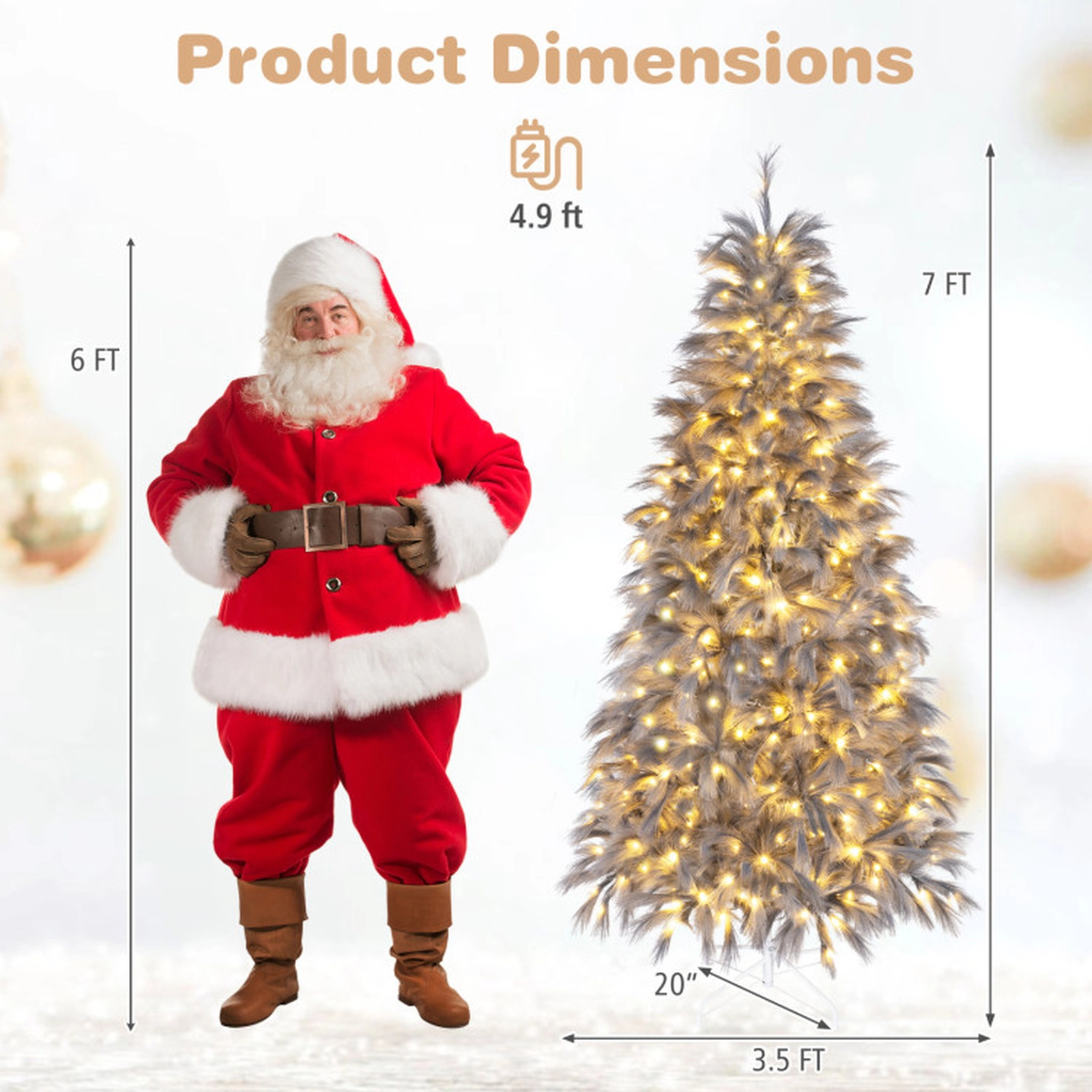 SUGIFT 7-ft Gray Pre-Lit Artificial Christmas Tree with 614 Feather-Inspired Tips and 250 Warm White LED Lights