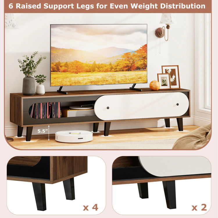 Hivvago Tv Stand For 80 Inch Tvs Mid Century Modern Entertainment Center With Sliding Door Cabinet