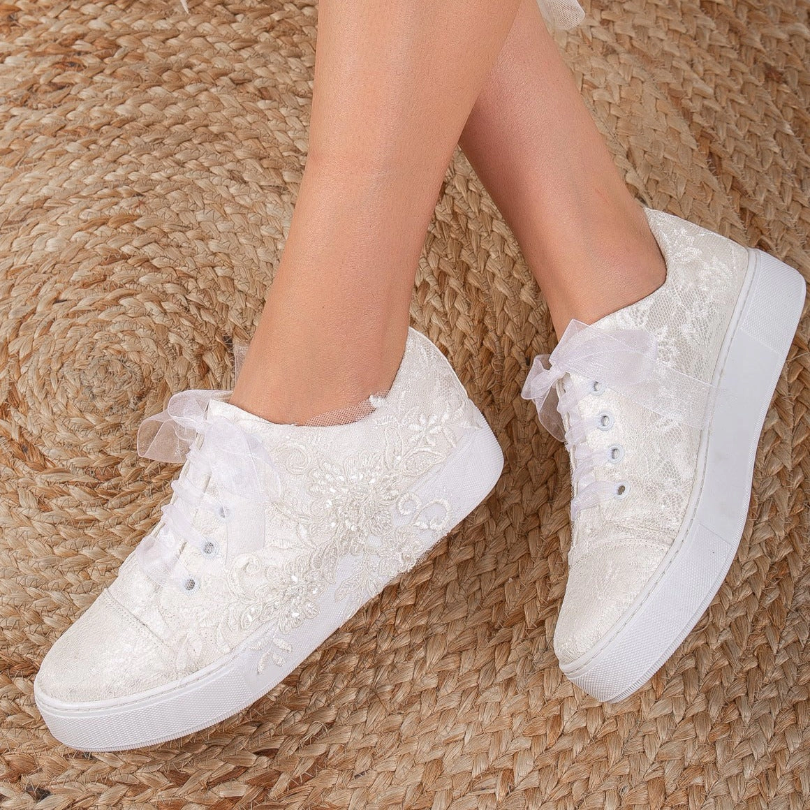 Forever & Always Womens Elise Lace Bridal Sneakers