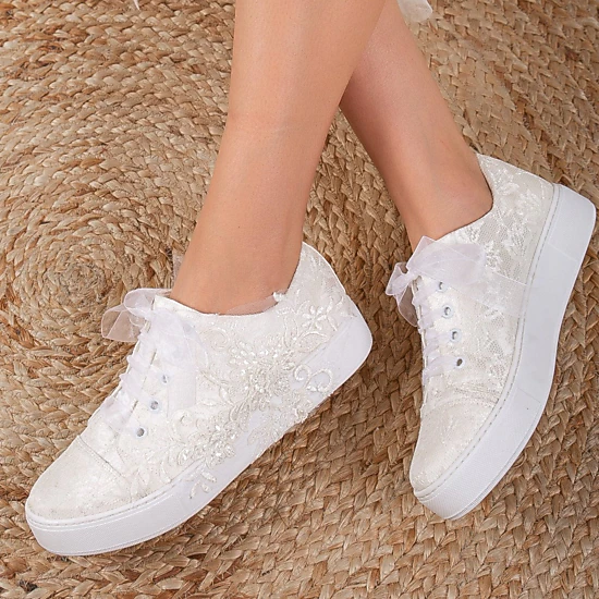 Forever & Always Womens Elise Lace Bridal Sneakers