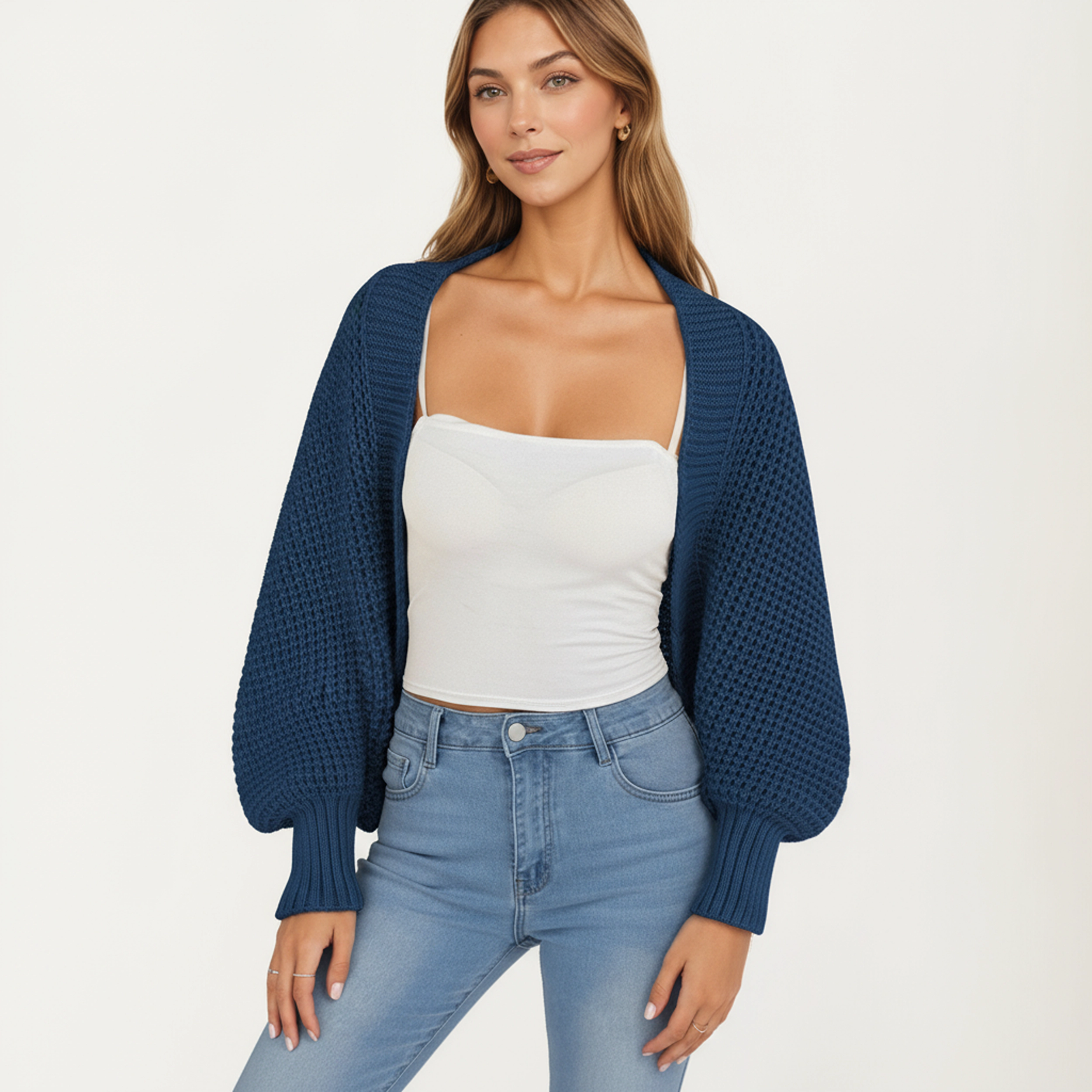 Anna-Kaci Women's Open Front Knit Shrug Cardigan with Cropped Fit