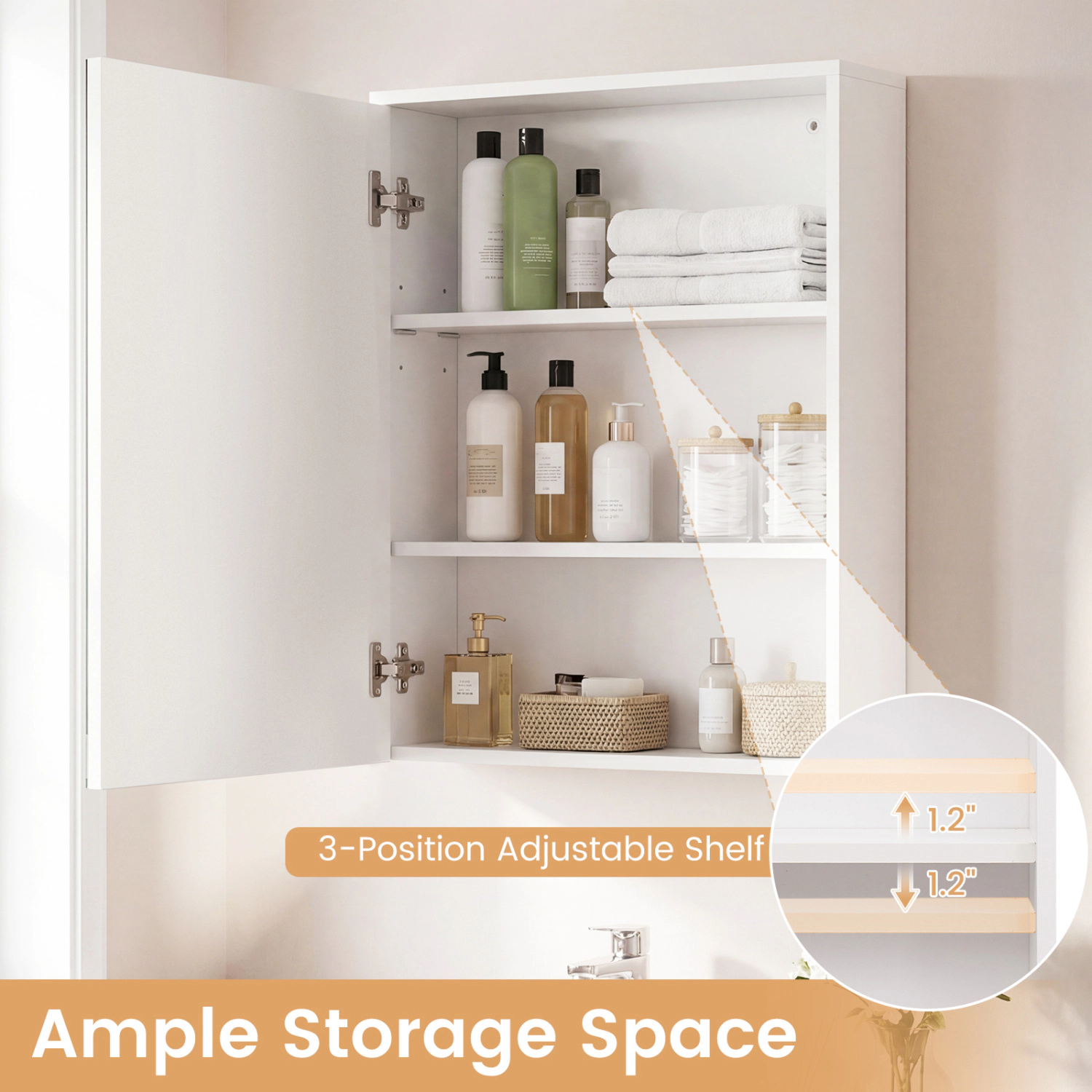 Slickblue White LED Mirror Medicine Cabinet with Adjustable Shelf and Storage