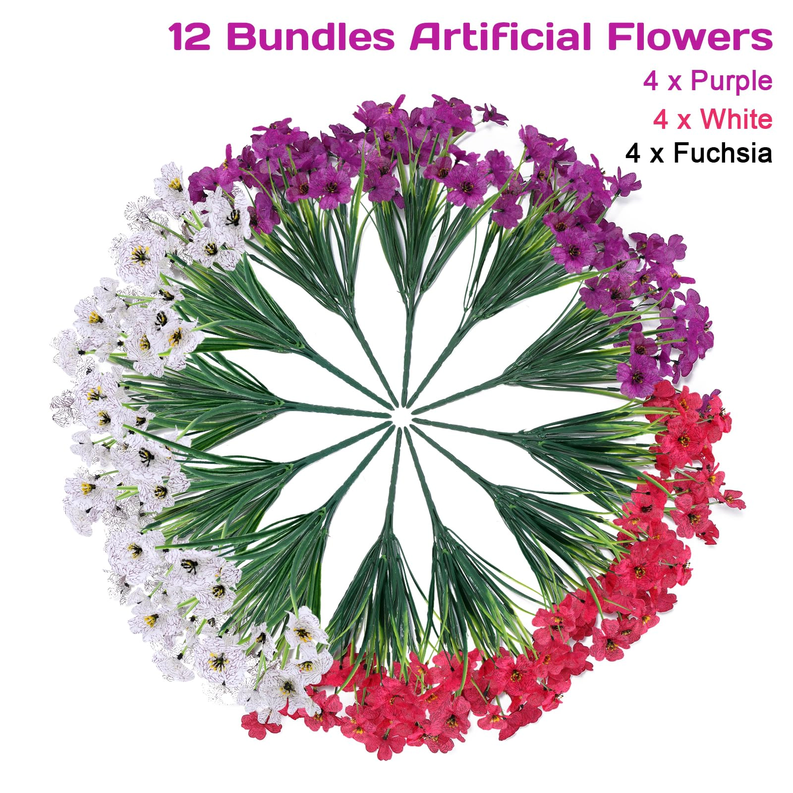 PUPWE Artificial Flowers For Outdoors  Purple White And Rose Red