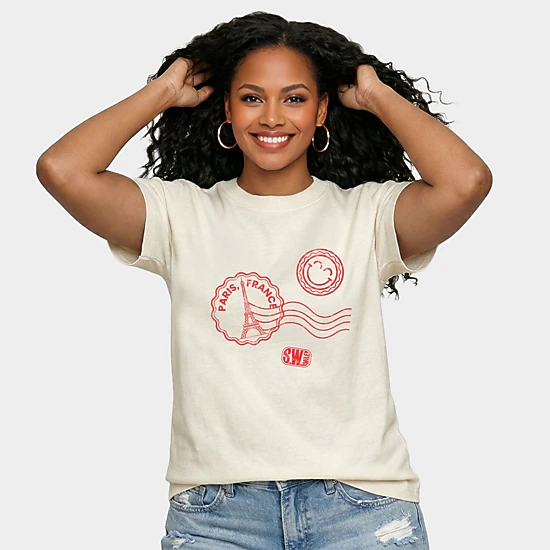 Simply Sage Market - Women's Relaxed Boxy Tee - S.W.Smiley Paris France Stamps