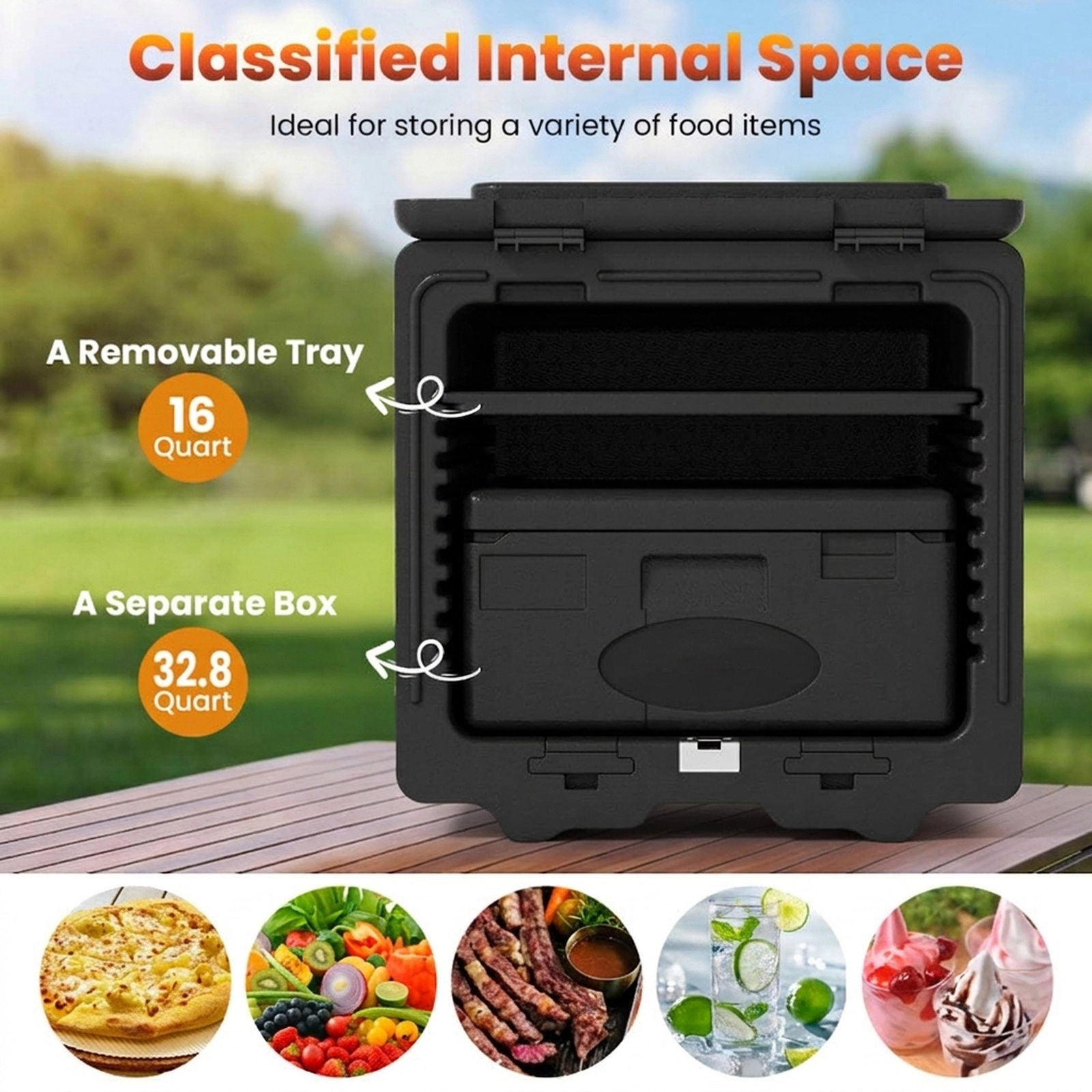 SUGIFT 2-Tier Insulated Food Pan Carrier Food Warmer Box with Removable Tray and Locking Buckles