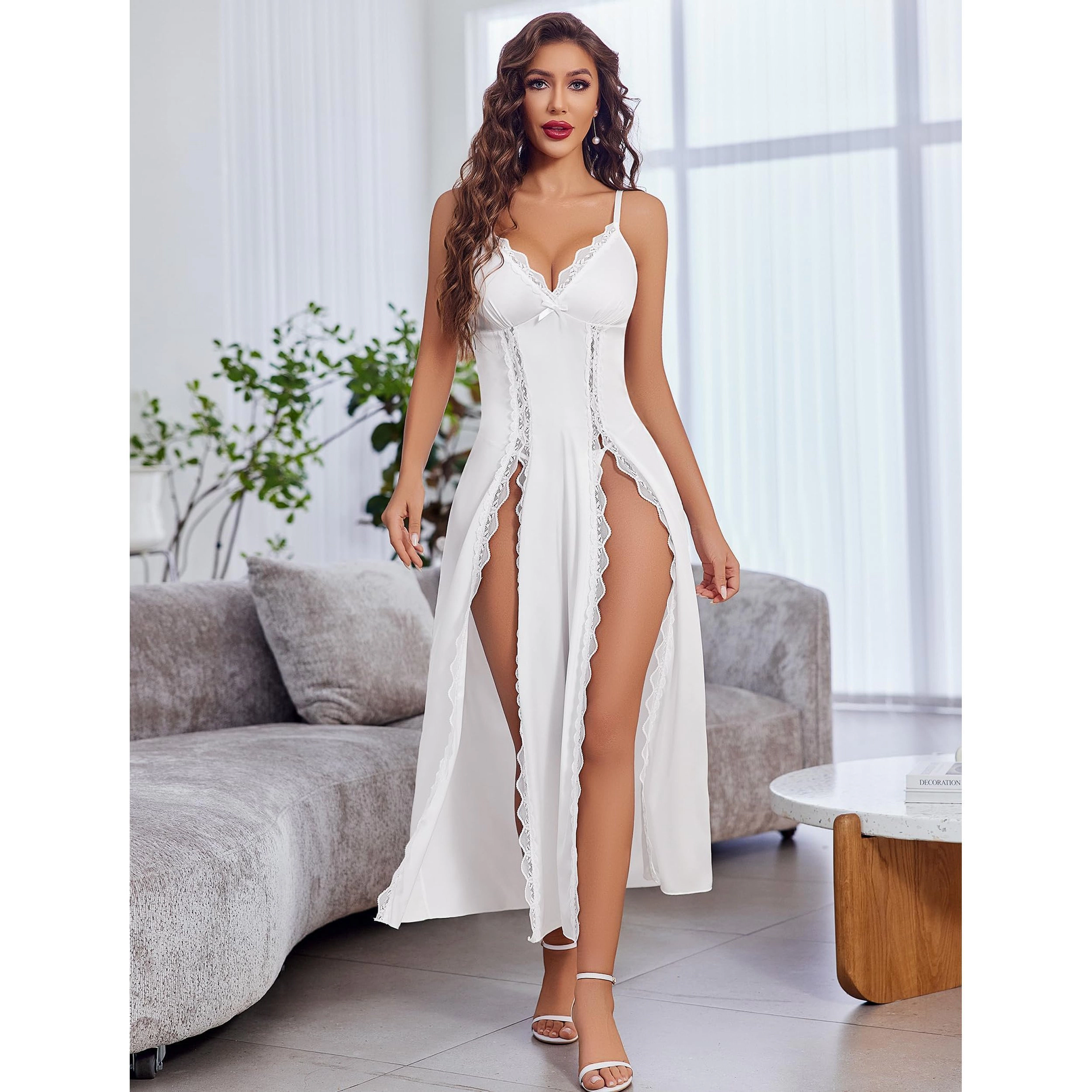 Avidlove Women's Satin Side Split Babydoll Chemise