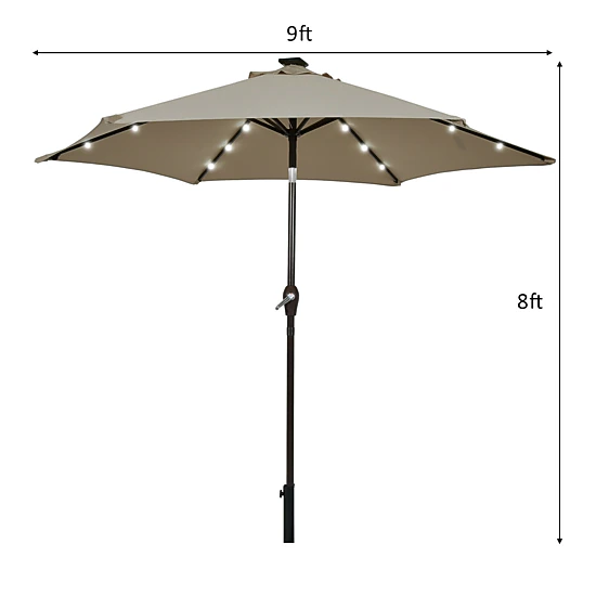 SUGIFT 9-ft Blue Solar LED Market Patio Umbrella with Push Button Tilt Crank Lift and 6 Ribs 8-ft H