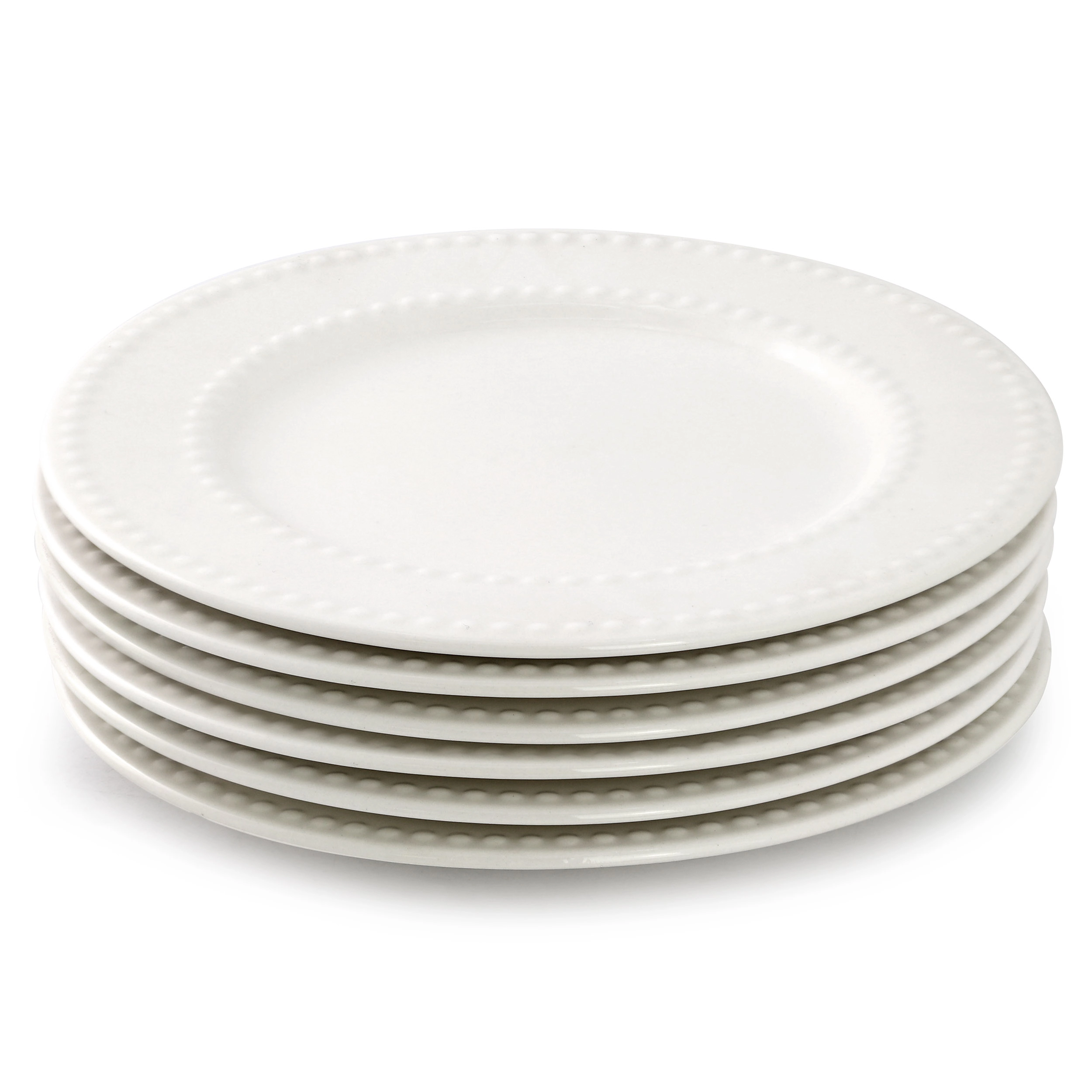 Elama Olevia 6 Piece Embossed Dot Stoneware Salad Plate Set in White
