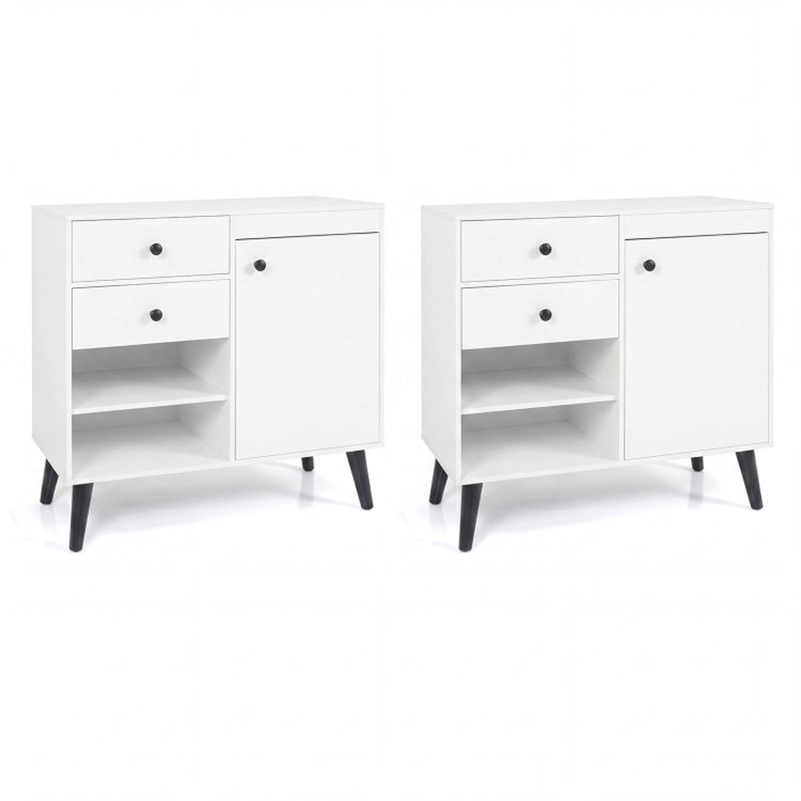 SUGIFT Set of 2 31-in 135-lb Capacity White Buffet Cabinets with 2 Drawers Open Compartments and Raised Legs