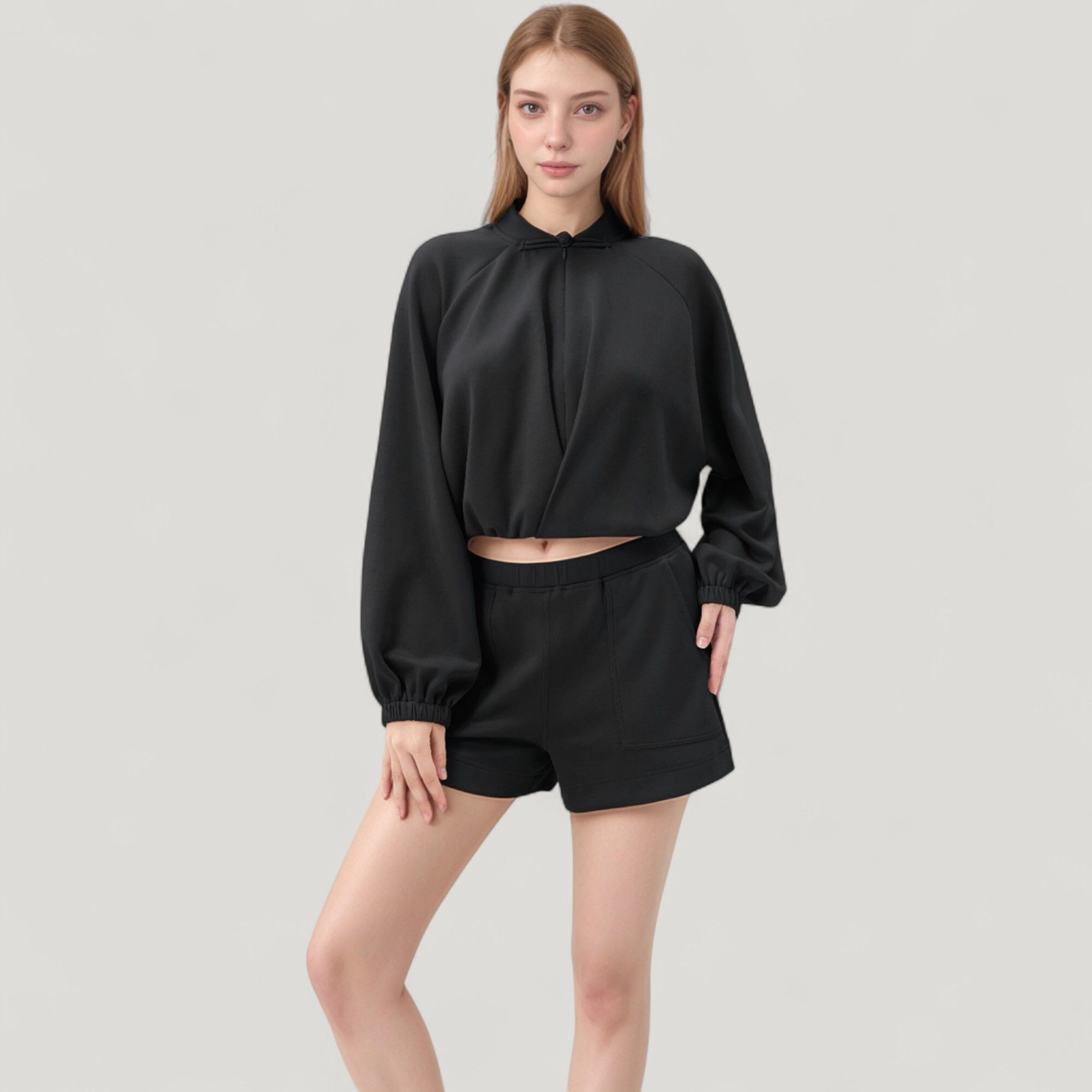 Anna-Kaci Women's Long Sleeve Woven Lounge Top with Half-Zip Front, Elastic Hem, and Relaxed Draped Fit