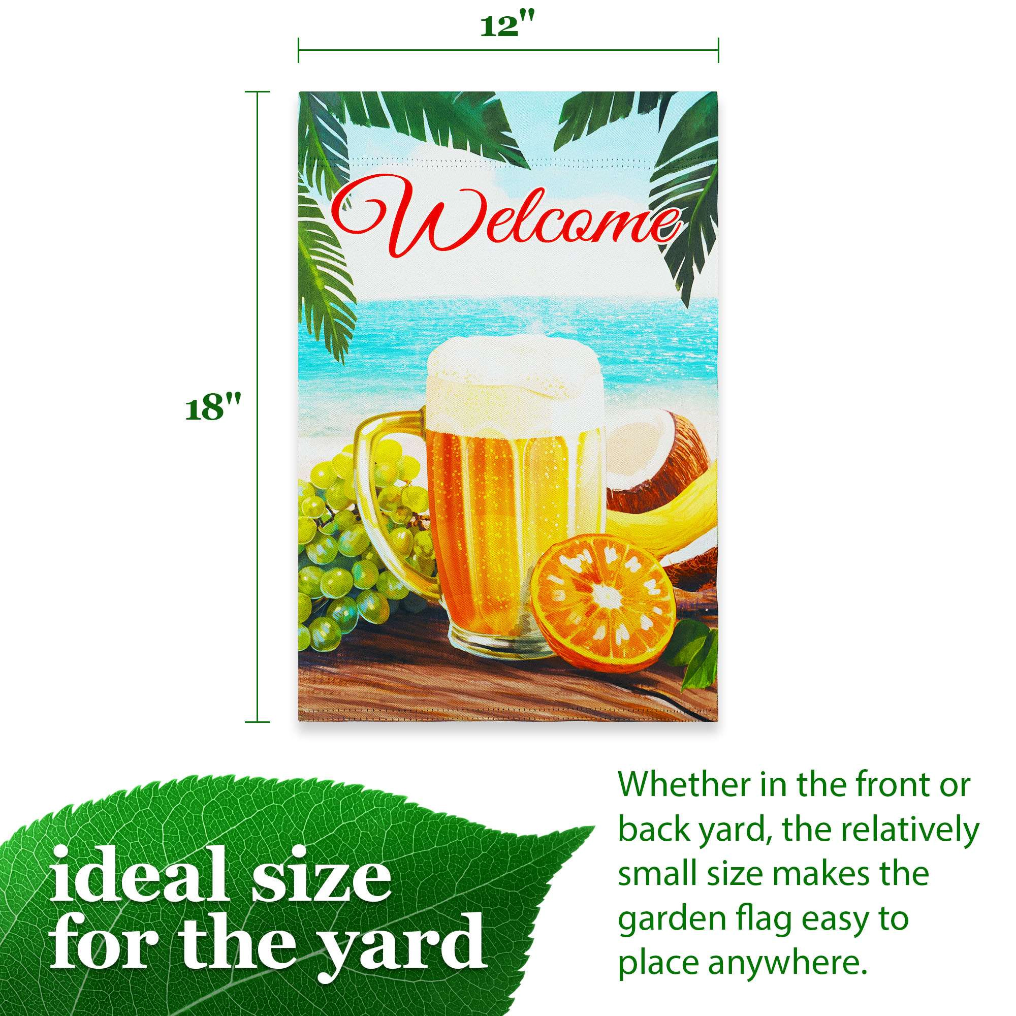 G128 Welcome Beach Drink Garden Flag 12x18 in Double-Sided Blockout Polyester