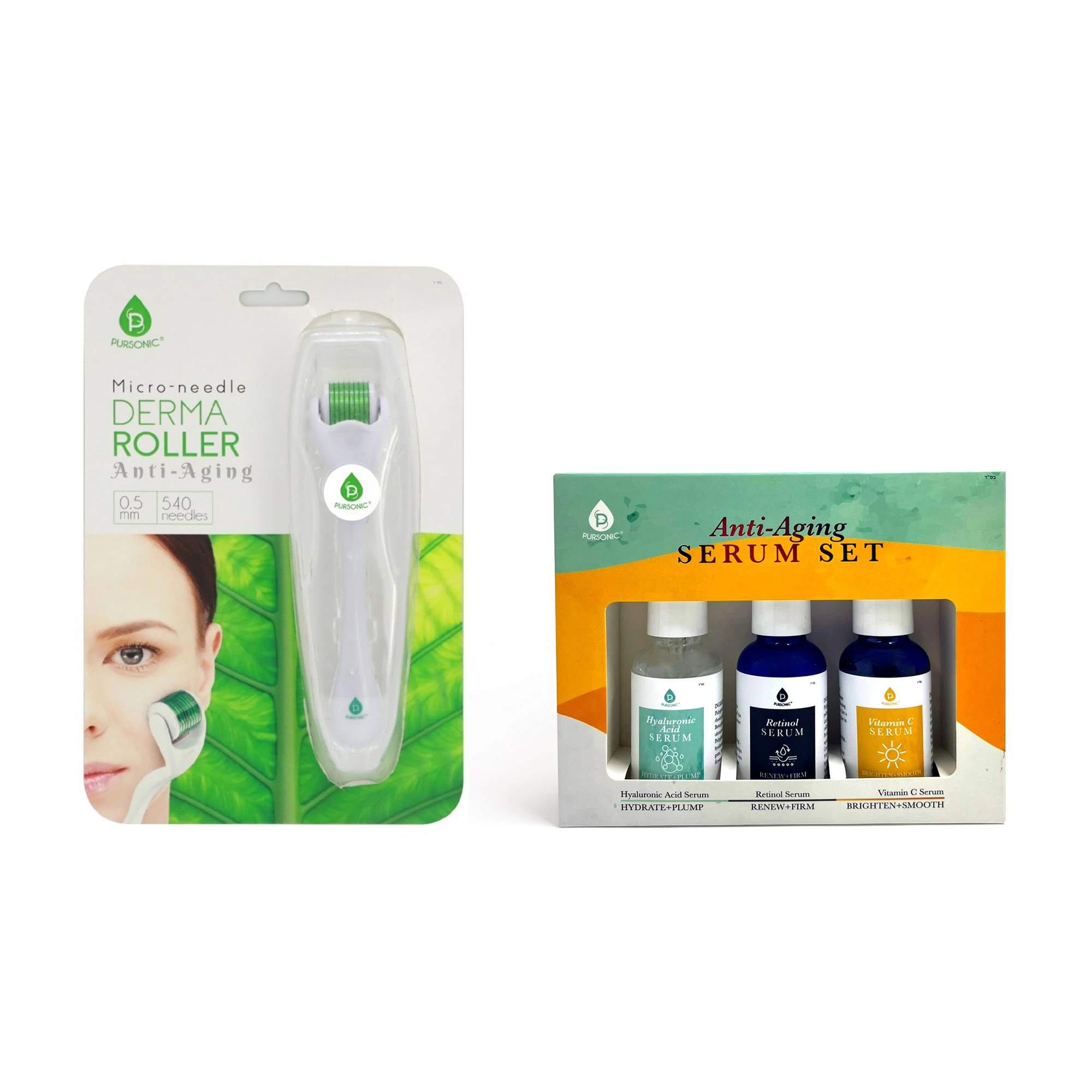 Pursonic Women’s Ultimate Renewal Skincare Kit: Micro Needle Derma Roller + Anti-Aging Serum Trio