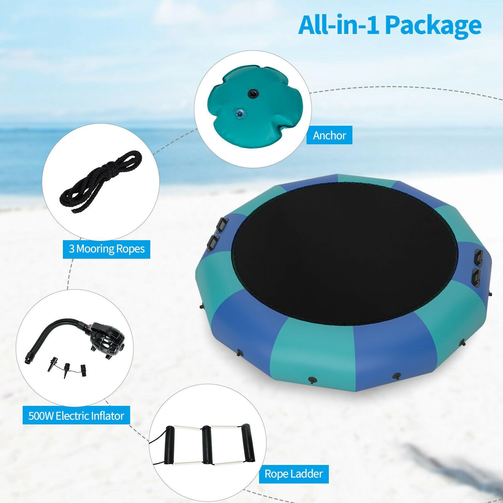 SUGIFT Yellow 15-ft Adult Inflatable Water Bouncer Trampoline with Padded Deck and Anchor 330-lb Total