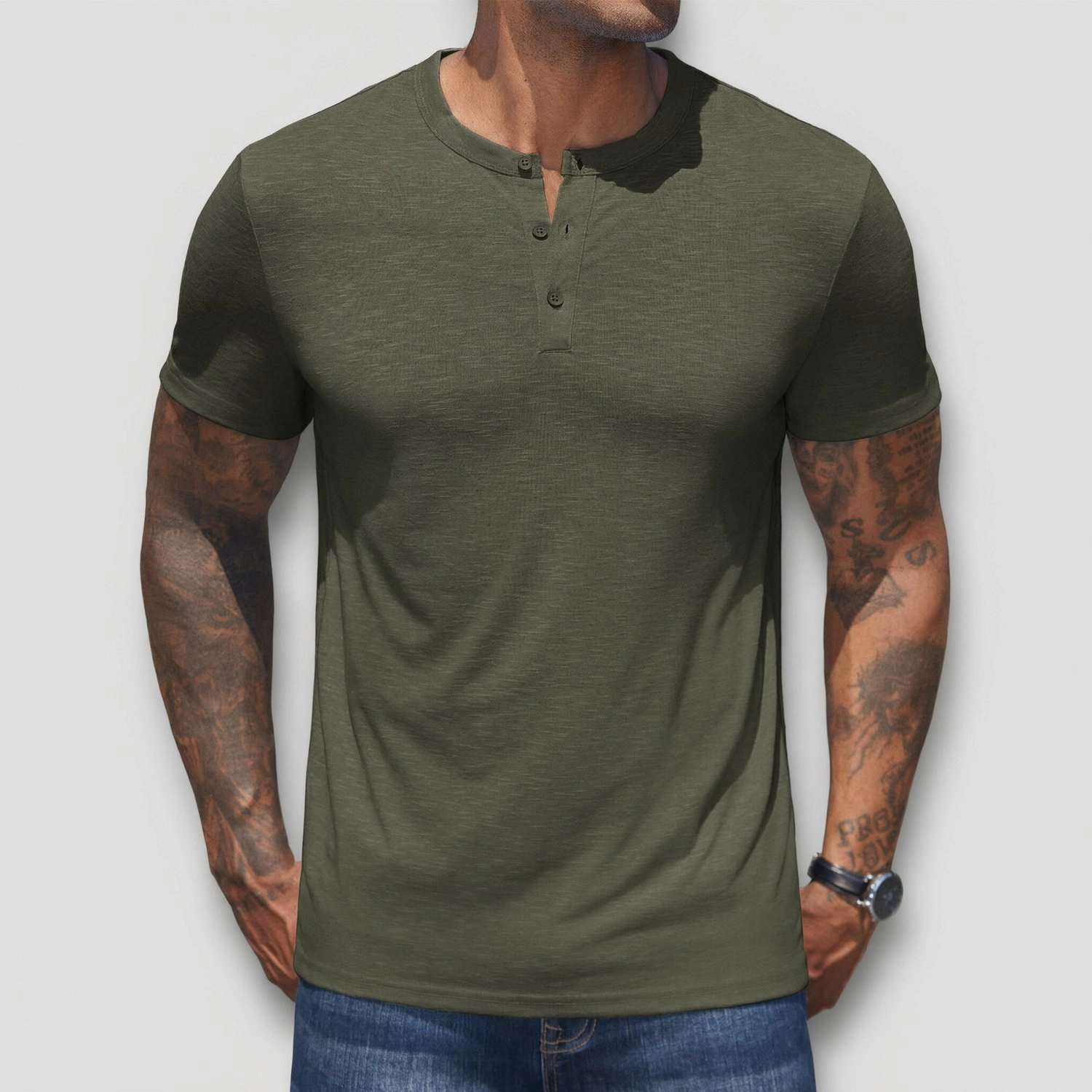 COOFANDY Mens Casual Short Sleeve Henley Shirt Button Placket Crew Neck Solid Tee