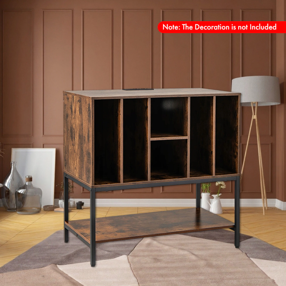 Hivvago Vinyl Record Storage Stand with Electrical Charging Station and Steel Frame