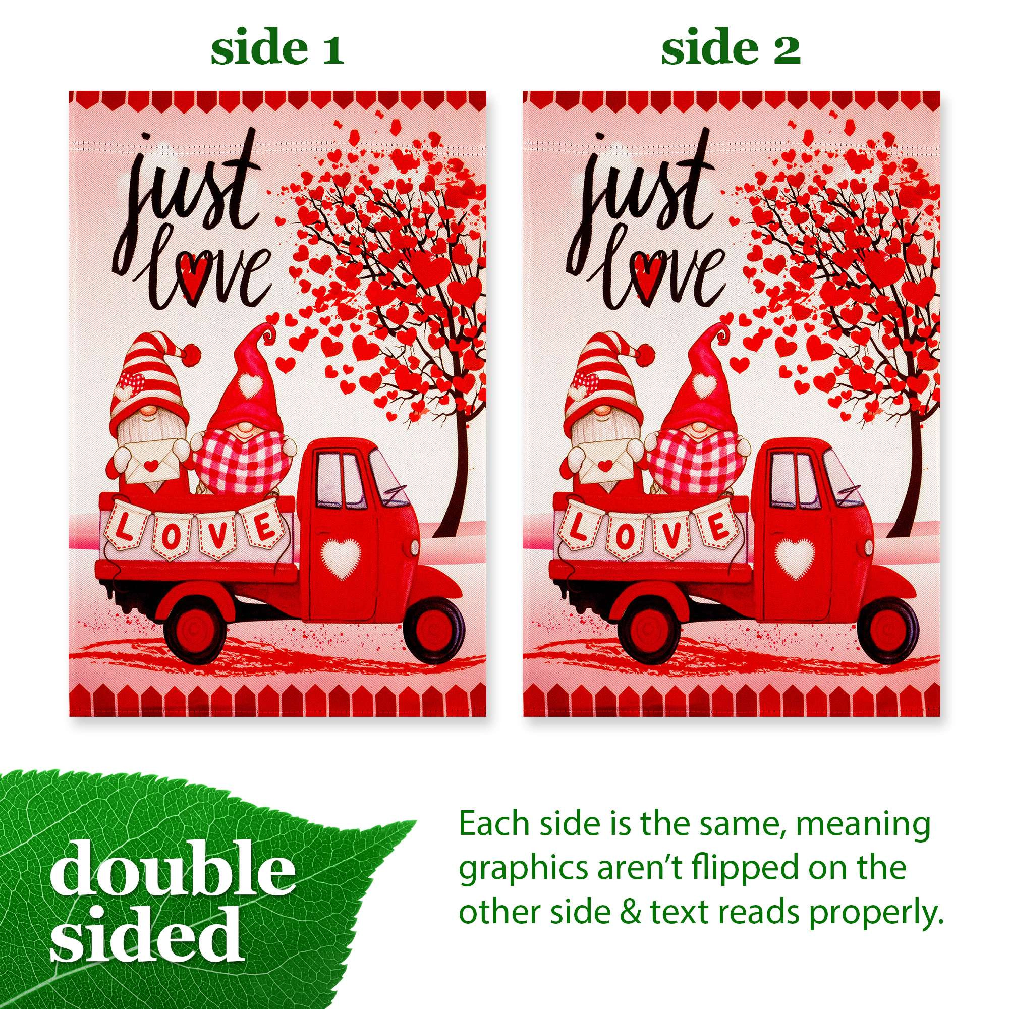 G128 Valentine’s Day Gnome Truck Garden Flag 12x18 in double-sided